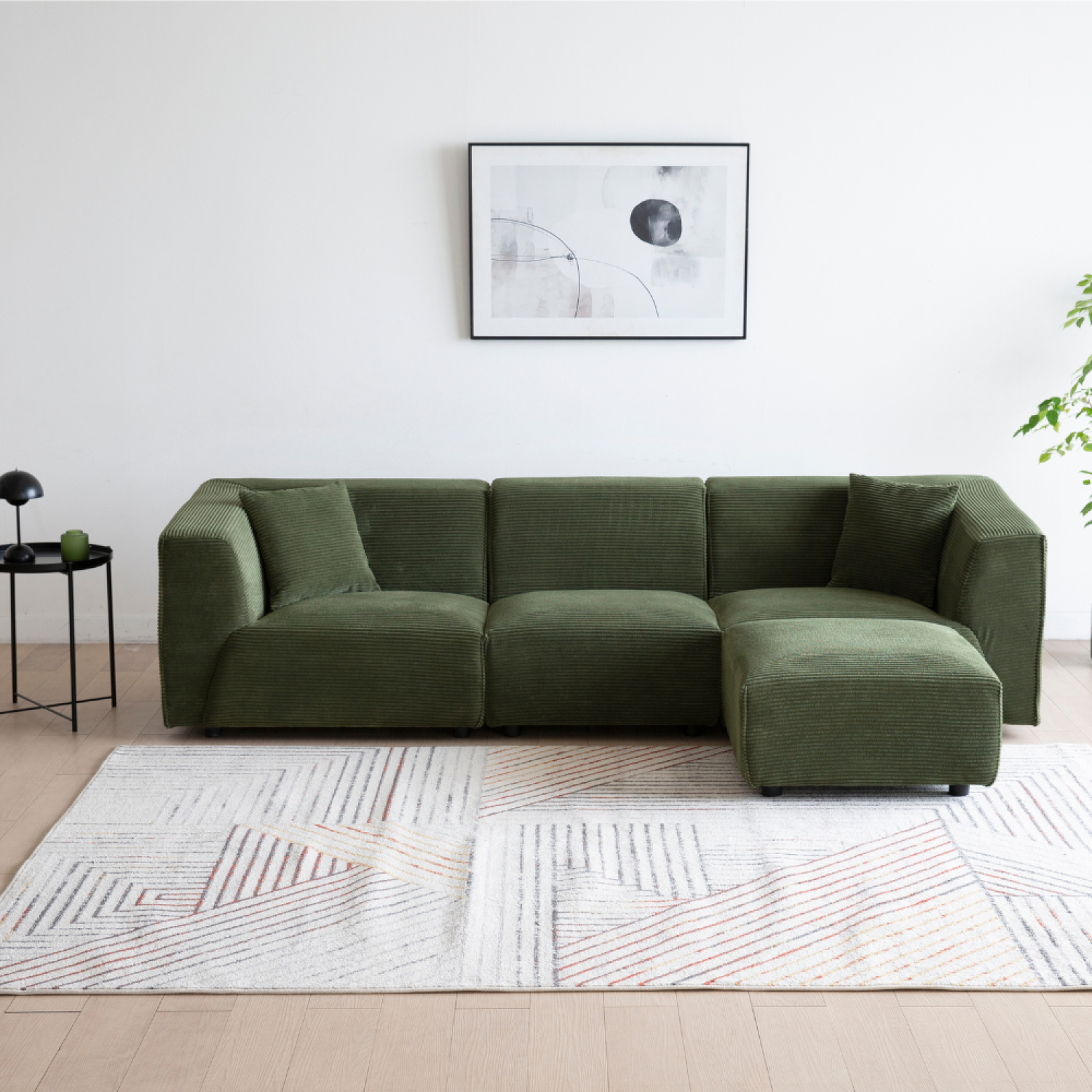 Voir la diapositive 2 : CONCEPT USINE Canapé 3 places + 1 pouf en velours côtelé vert monroe