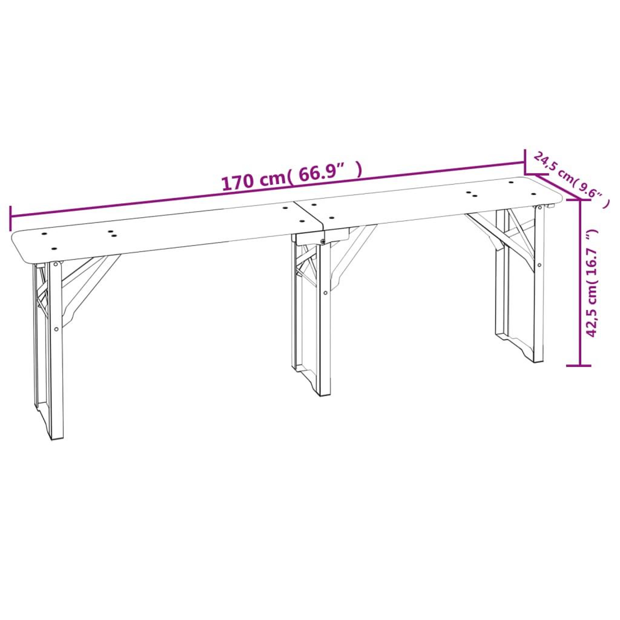 Voir la diapositive 6 : VIDAXL Ensemble de tables a biere pliantes 3 pcs bois massif de sapin