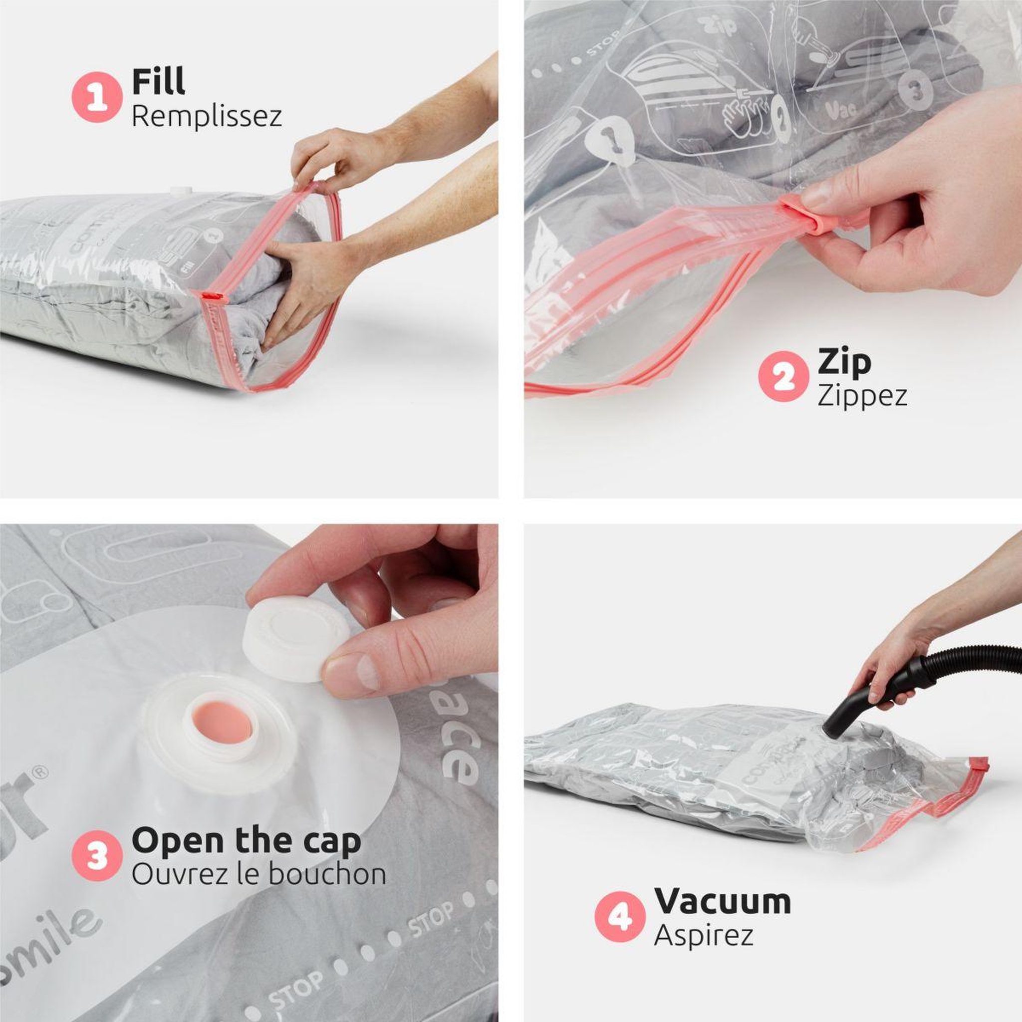 Voir la diapositive 2 : Compactor Housse lot de 2 sacs de rangement sous vide tailles M + L