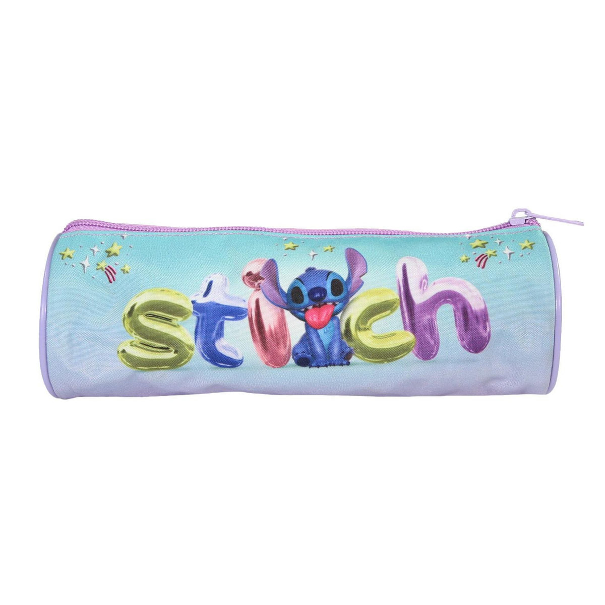 Bagtrotter Bagtrotter - Stitch - Stitch et Angel - Trousse Scolaire Ronde - Violet - 1 Compartiment Zippé - 22x7x7cm - Matière Polyester - Accessoire et Papeterie Scolaire