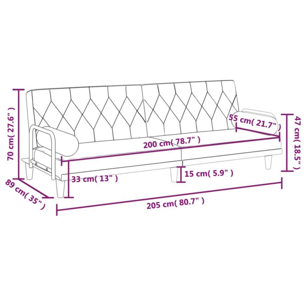 VIDAXL Canape-lit avec accoudoirs noir tissu