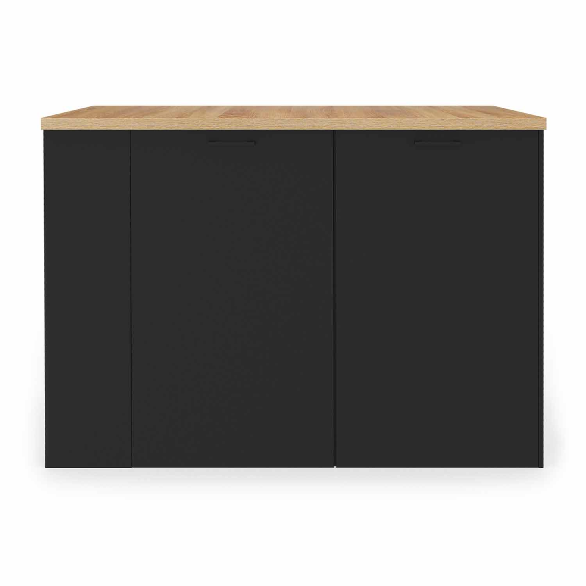 Voir la diapositive 3 : ID MARKET Ilot central tibo 120 cm bois noir avec plan de travail façon hêtre