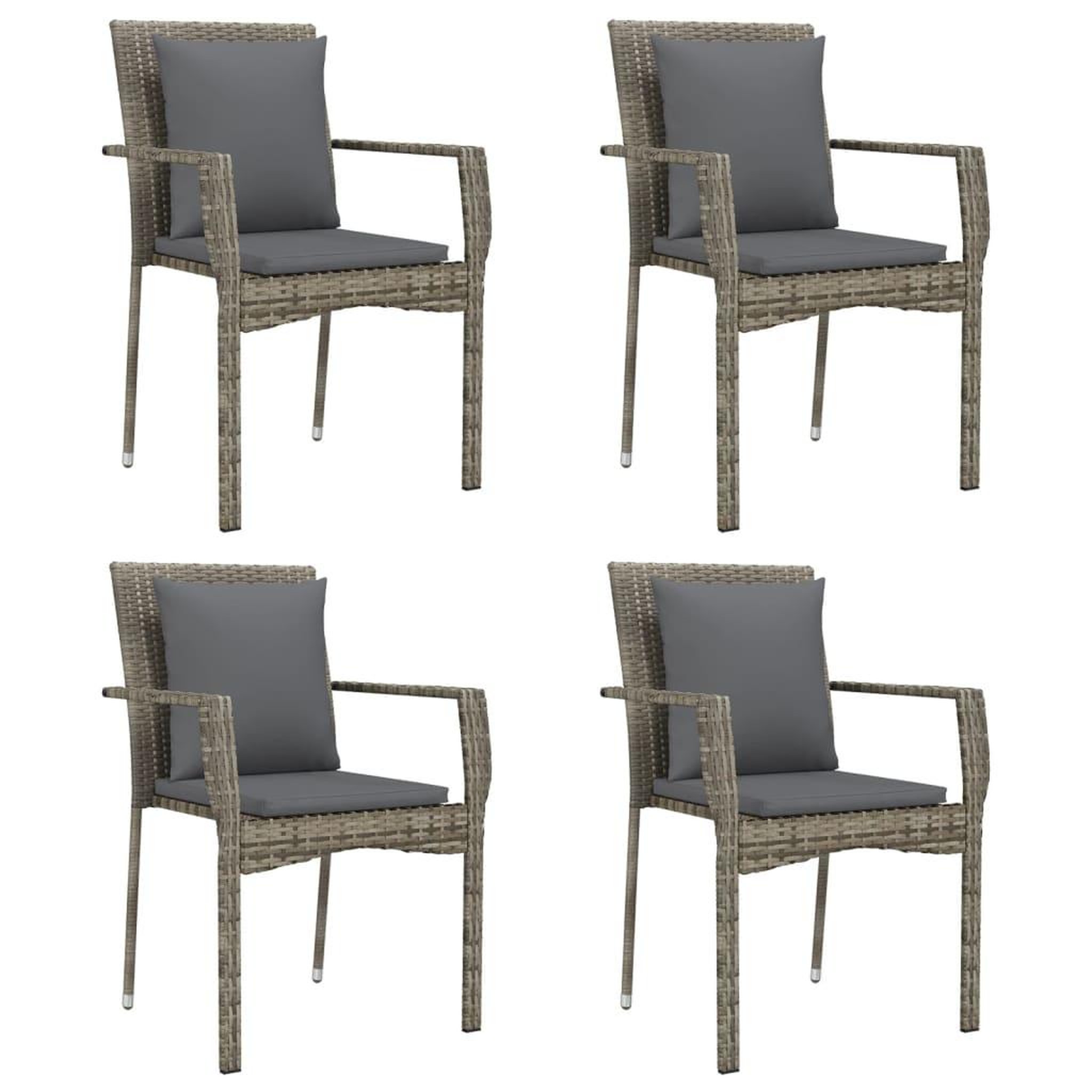Voir la diapositive 2 : VIDAXL Chaises de jardin avec coussins lot de 4 Resine tressee Gris