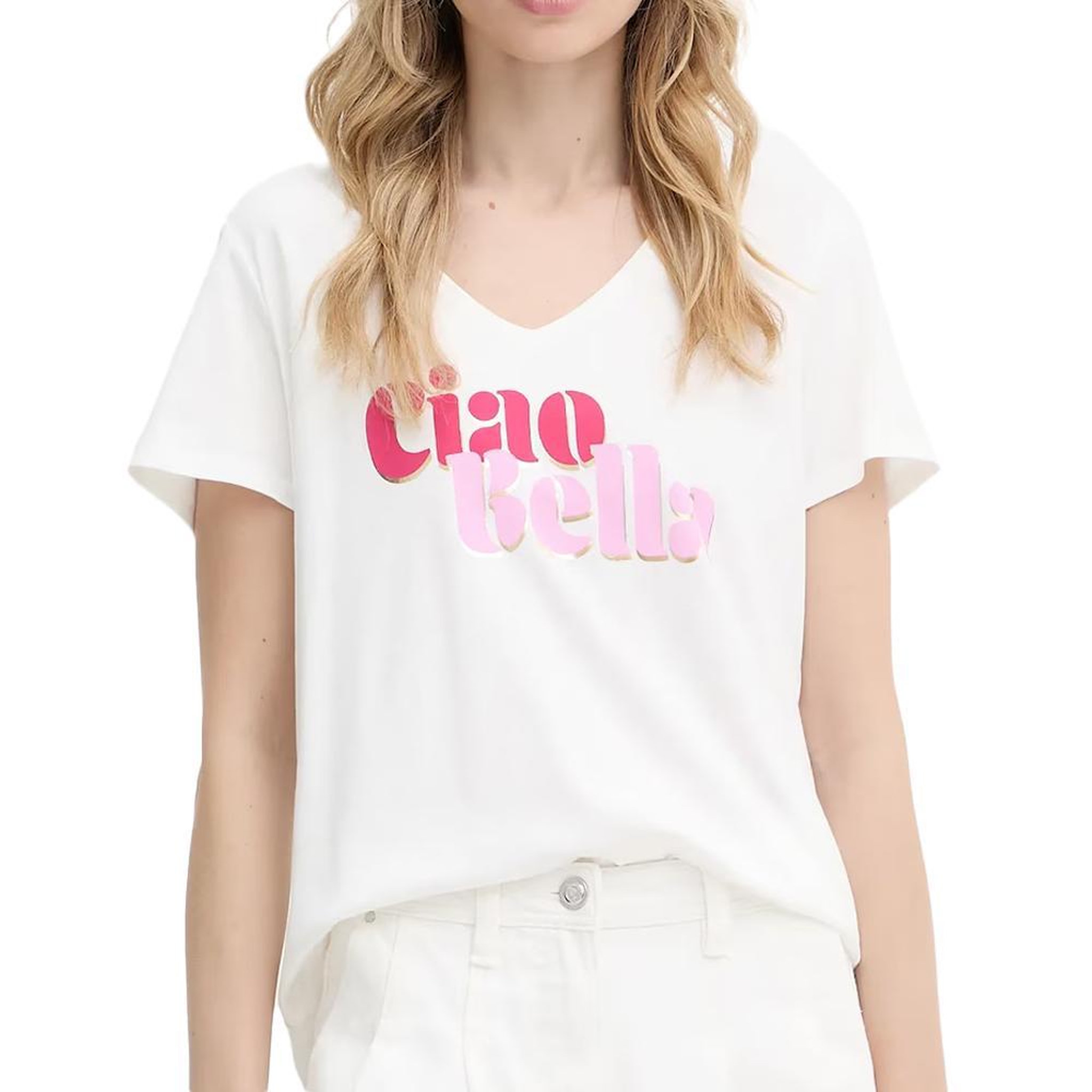 MORGAN T-shirt Blanc/Rose Femme Morgan DBELLO. Coloris disponibles : Blanc