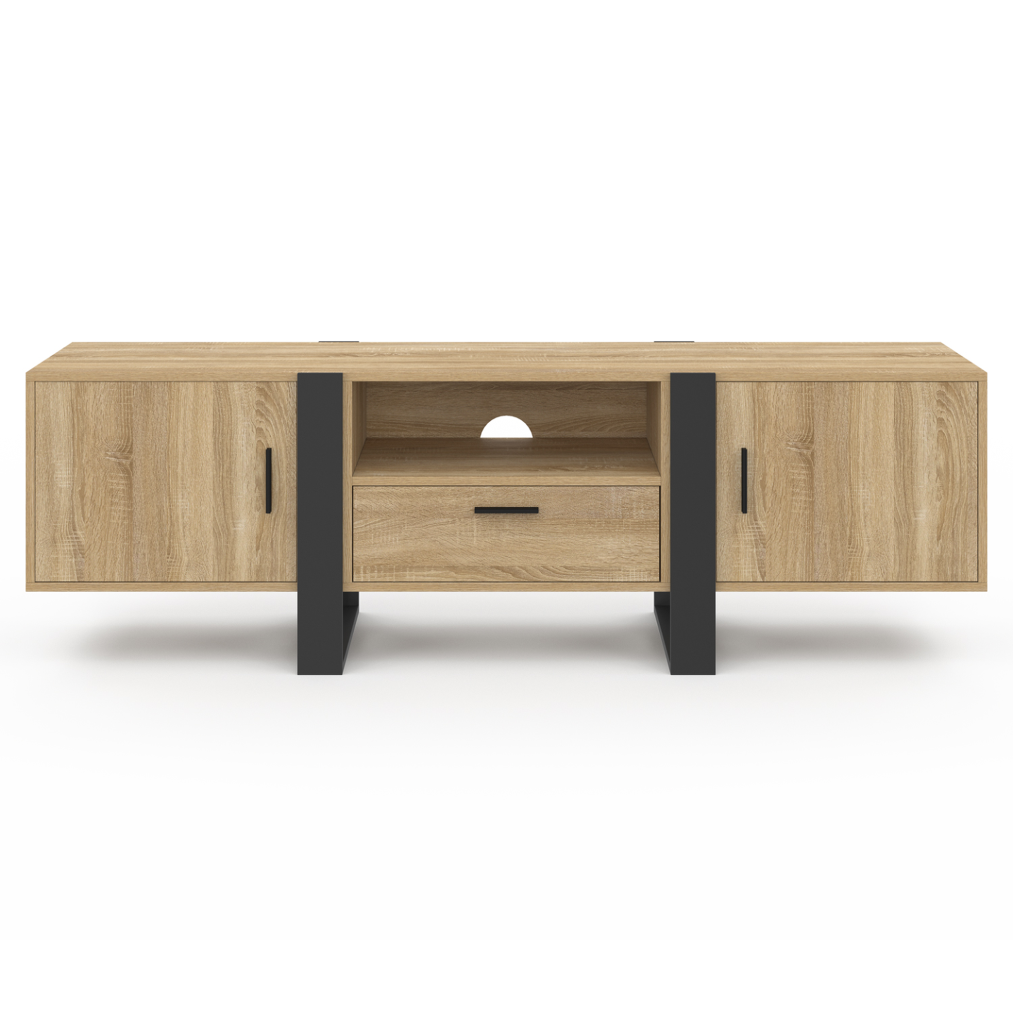 Voir la diapositive 3 : ID MARKET Meuble tv 160 cm phoenix avec rangements bois et noir