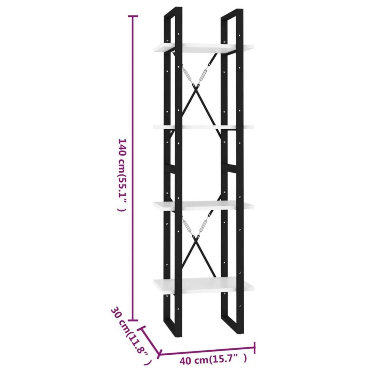 VIDAXL Bibliotheque a 4 niveaux blanc 40x30x140 cm bois d'ingenierie