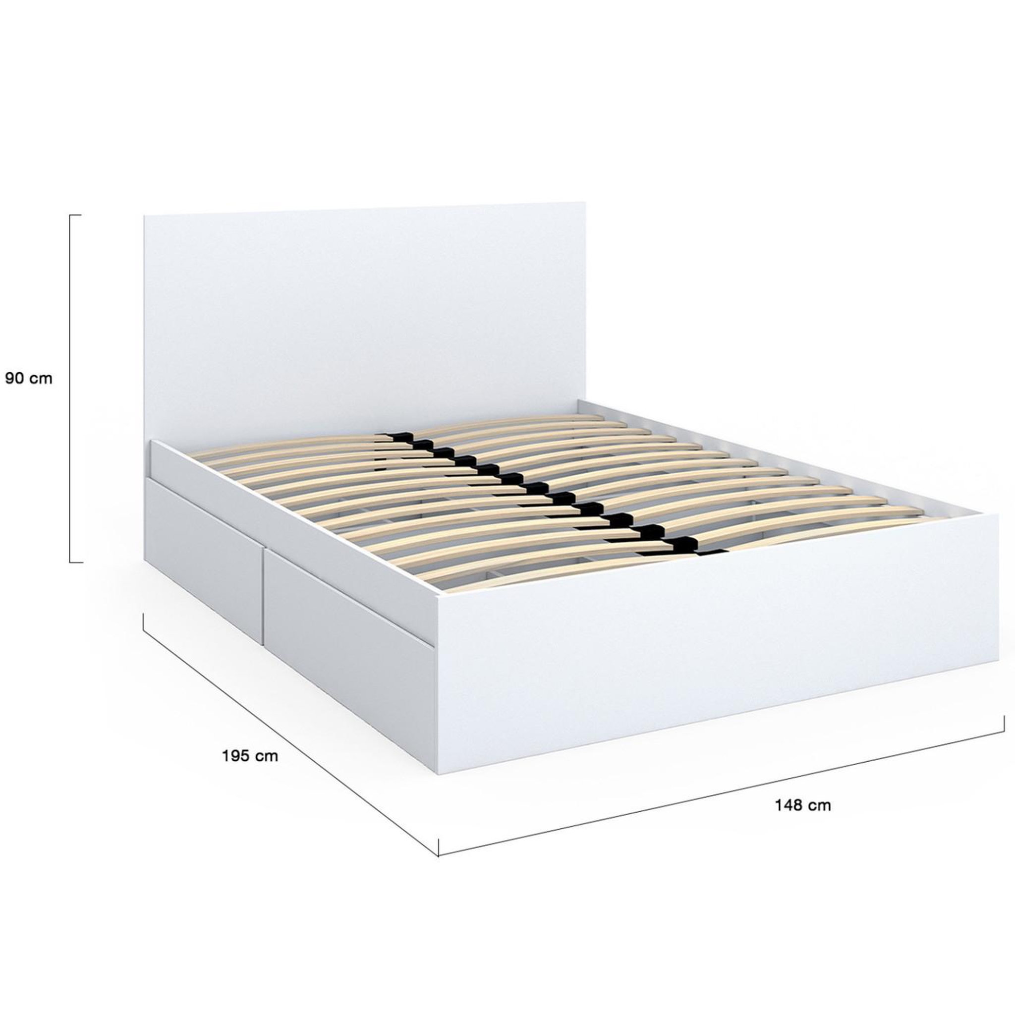 Voir la diapositive 4 : ID MARKET Lit double omaha 4 tiroirs sur roulettes avec tête de lit et sommier 140 x 190 cm blanc