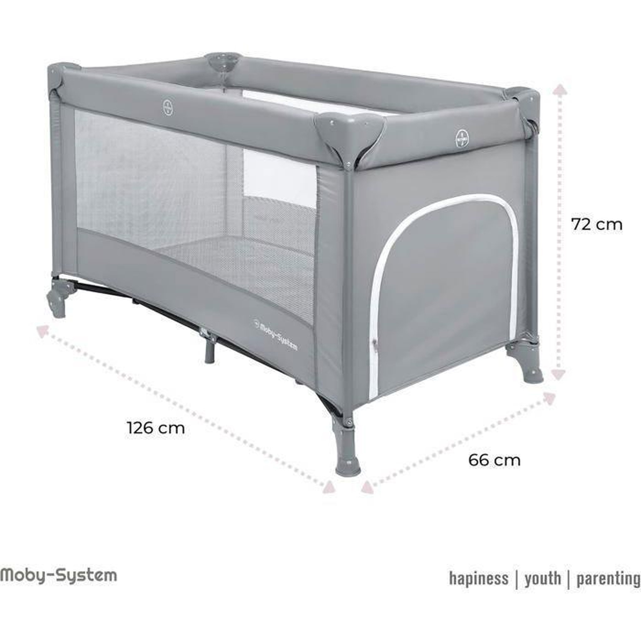 Voir la diapositive 2 : MOBY SYSTEM Lit Parapluie de Voyage Pliable Avec Matelas et Sac de Transport 126 x 66 x 72, Roues (Gris)
