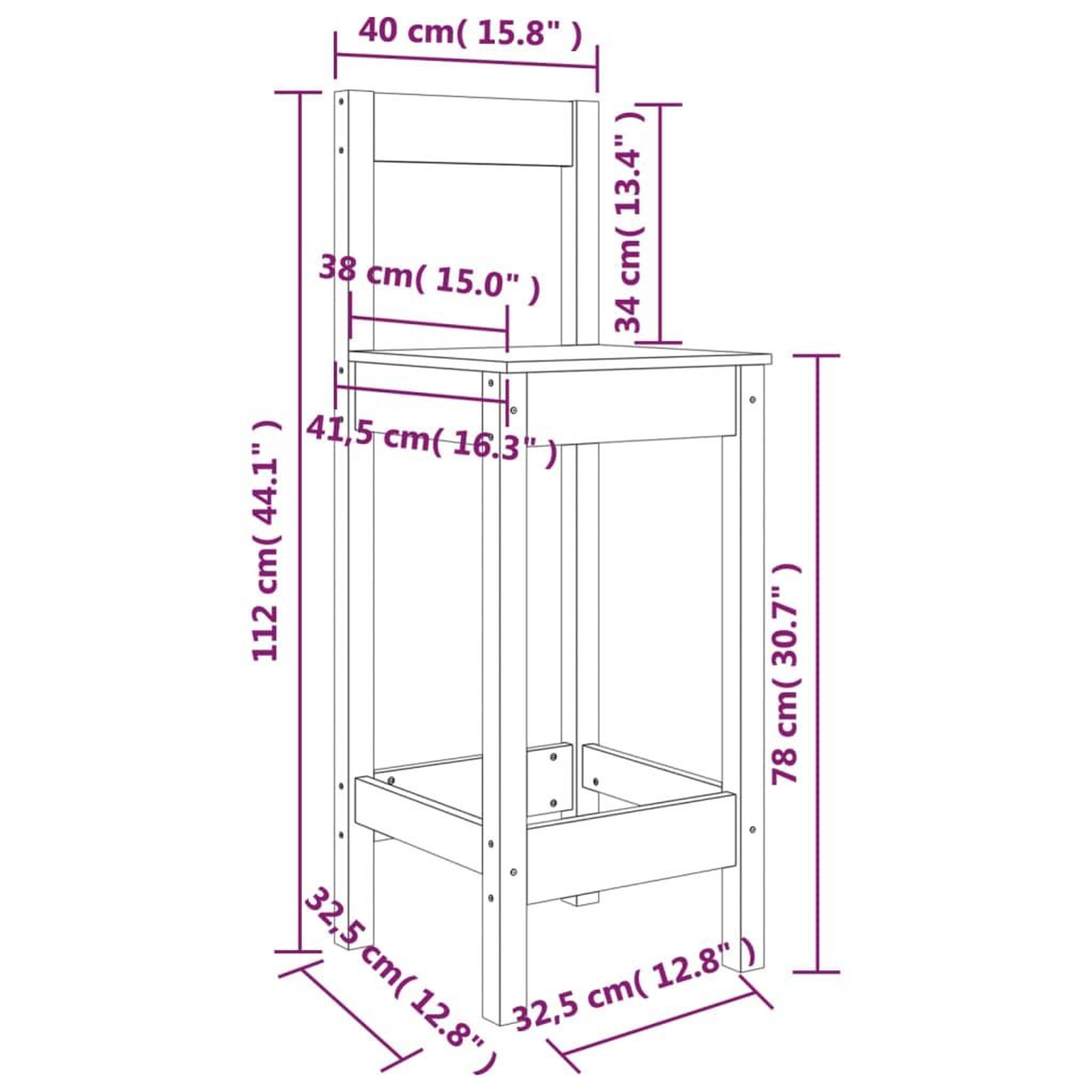 Voir la diapositive 6 : VIDAXL Chaises de bar lot de 2 40x41,5x112 cm bois de pin solide