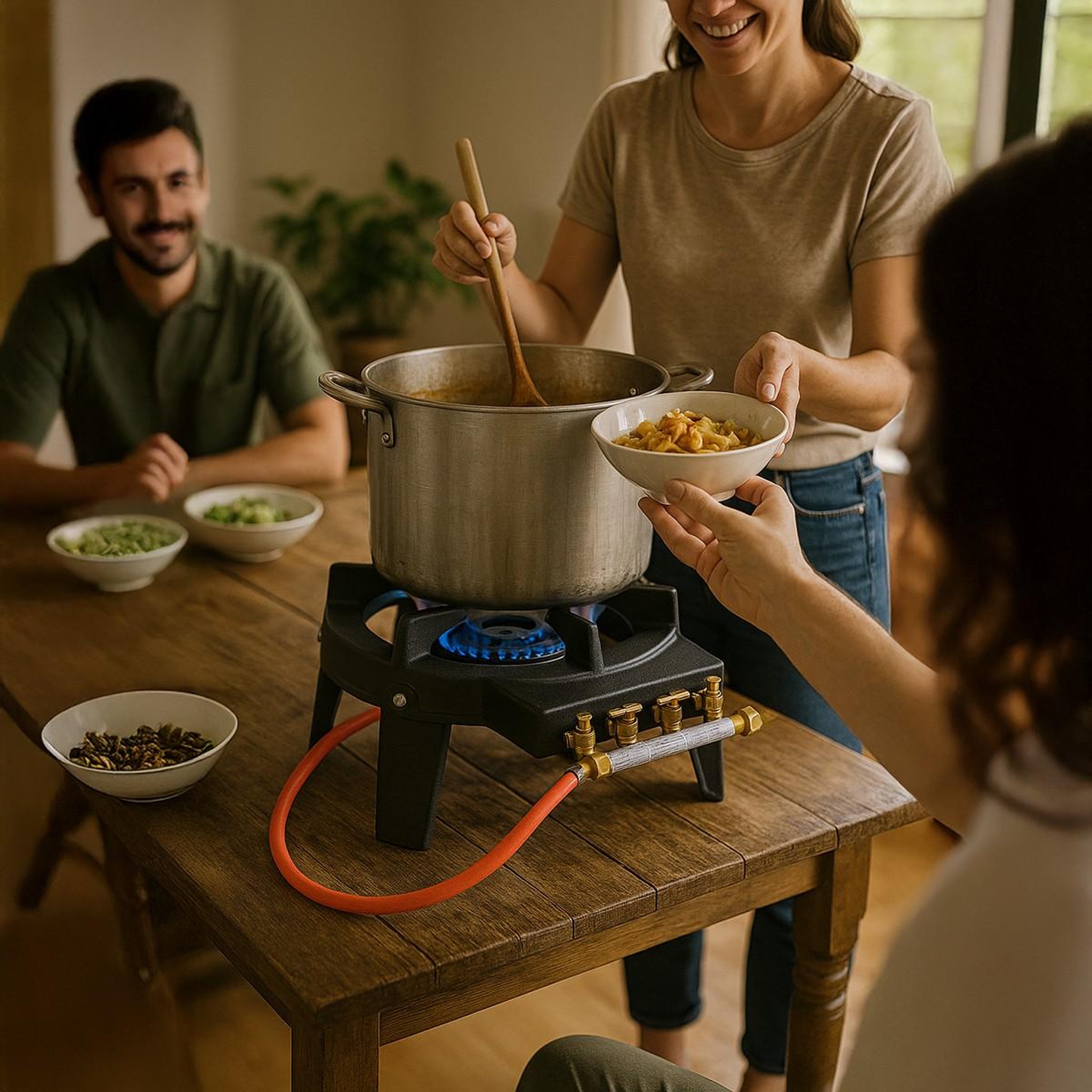 Voir la diapositive 3 : Proweltek Rechaud traiteur à gaz fonte 9.8 kw 4 pieds 3 robinets puissant et stable triglav