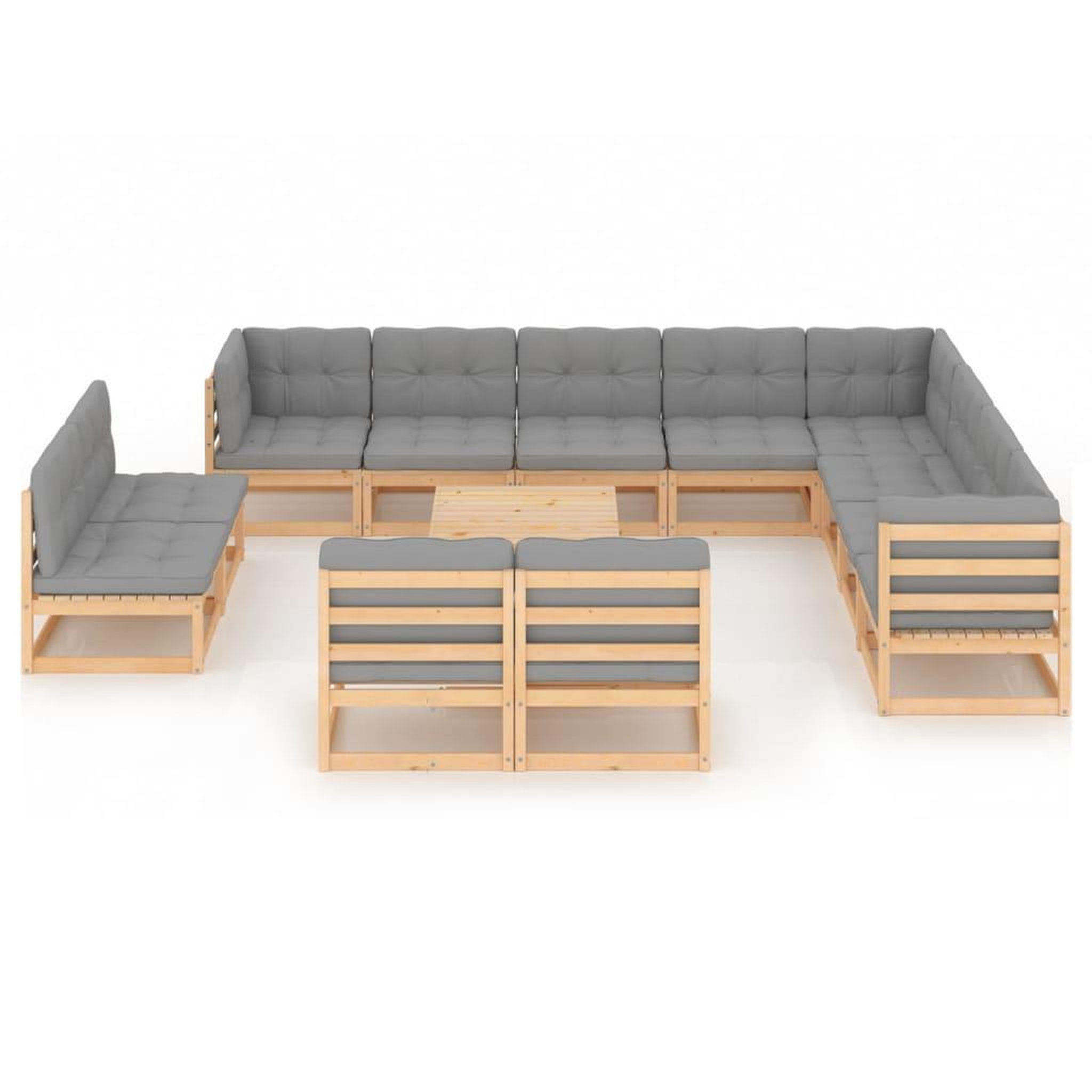 Voir la diapositive 2 : VIDAXL Salon de jardin 13 pcs avec coussins Bois de pin massif