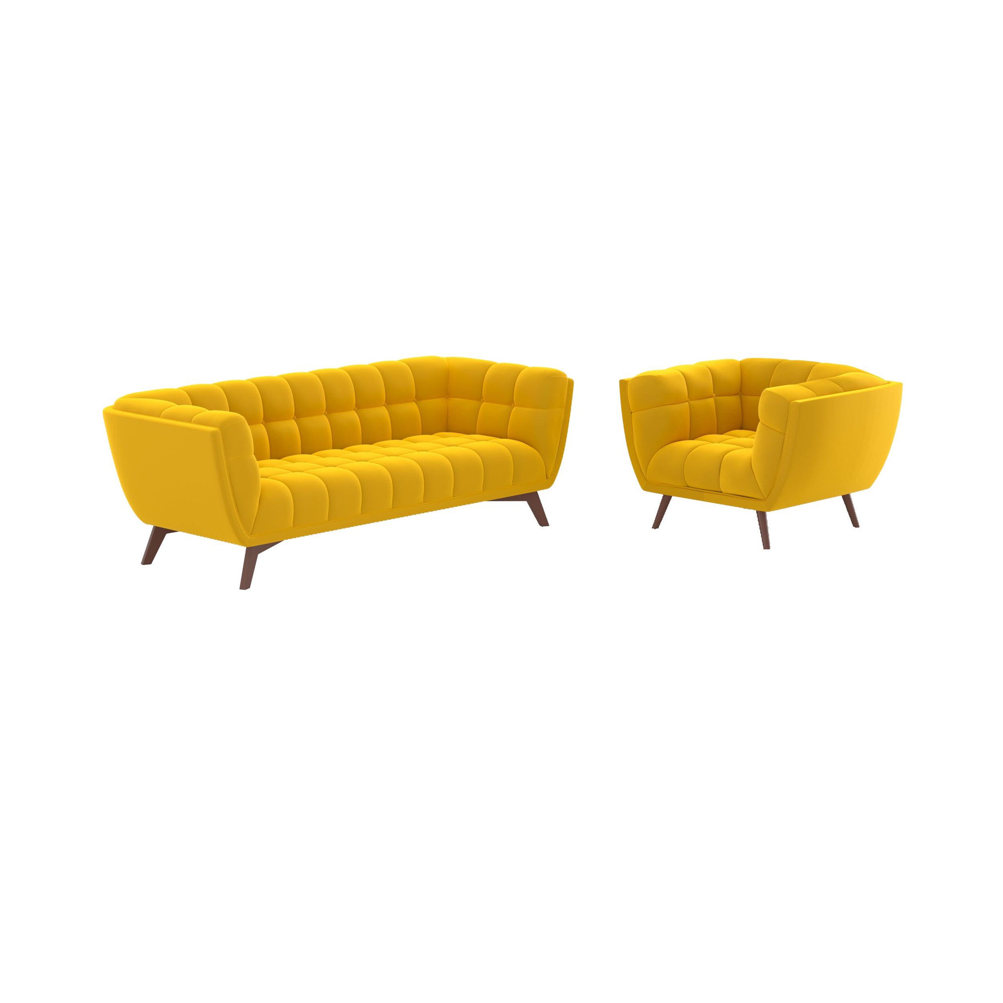 MAISON PAVANE Ensemble canapé et fauteuil en velours jaune 4 places-mona