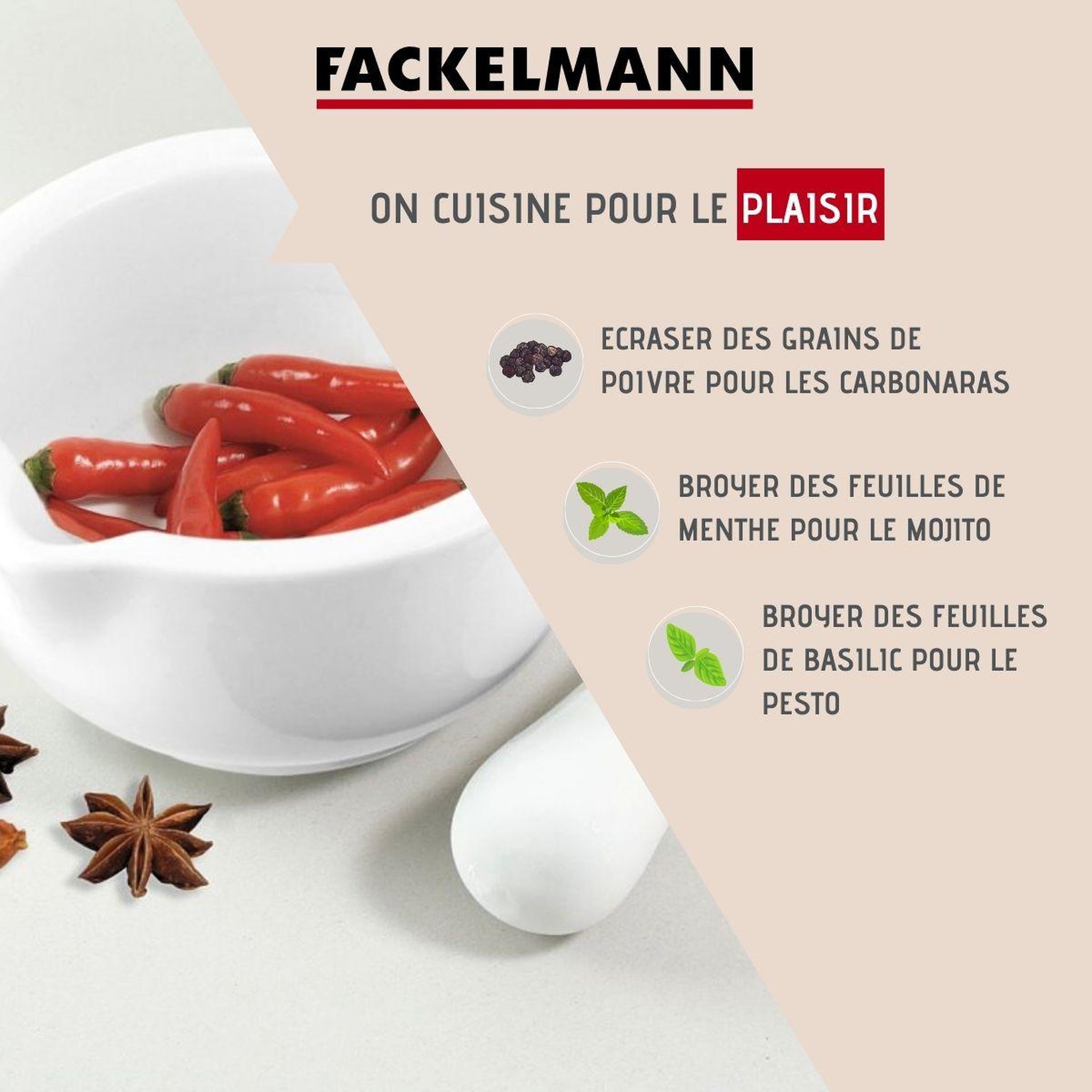 Voir la diapositive 2 : Fackelmann Mortier de cuisine avec pilon en porcelaine fackelmann basic
