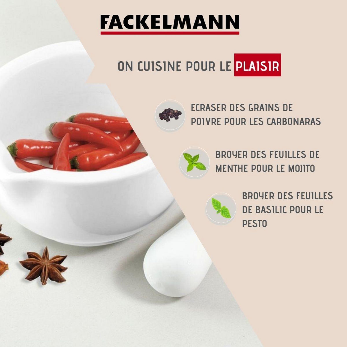 Fackelmann Mortier de cuisine avec pilon en porcelaine Fackelmann Basic