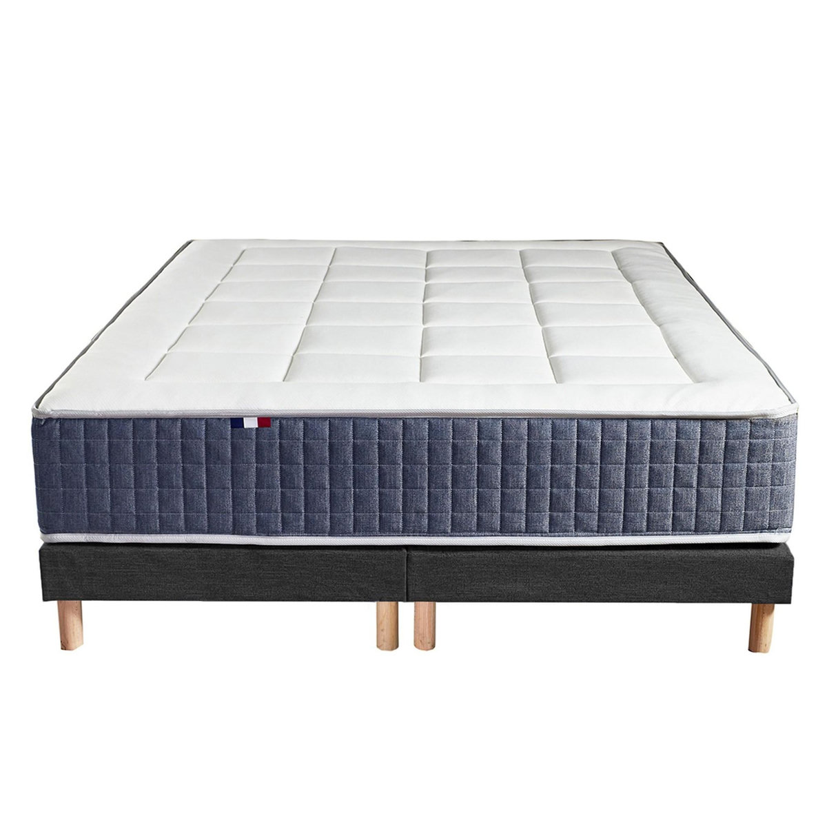 IDLITERIE Ensemble Matelas Ressort 7 zones + Mémoire de forme + Sommier KING STYLE Fabriqué en France