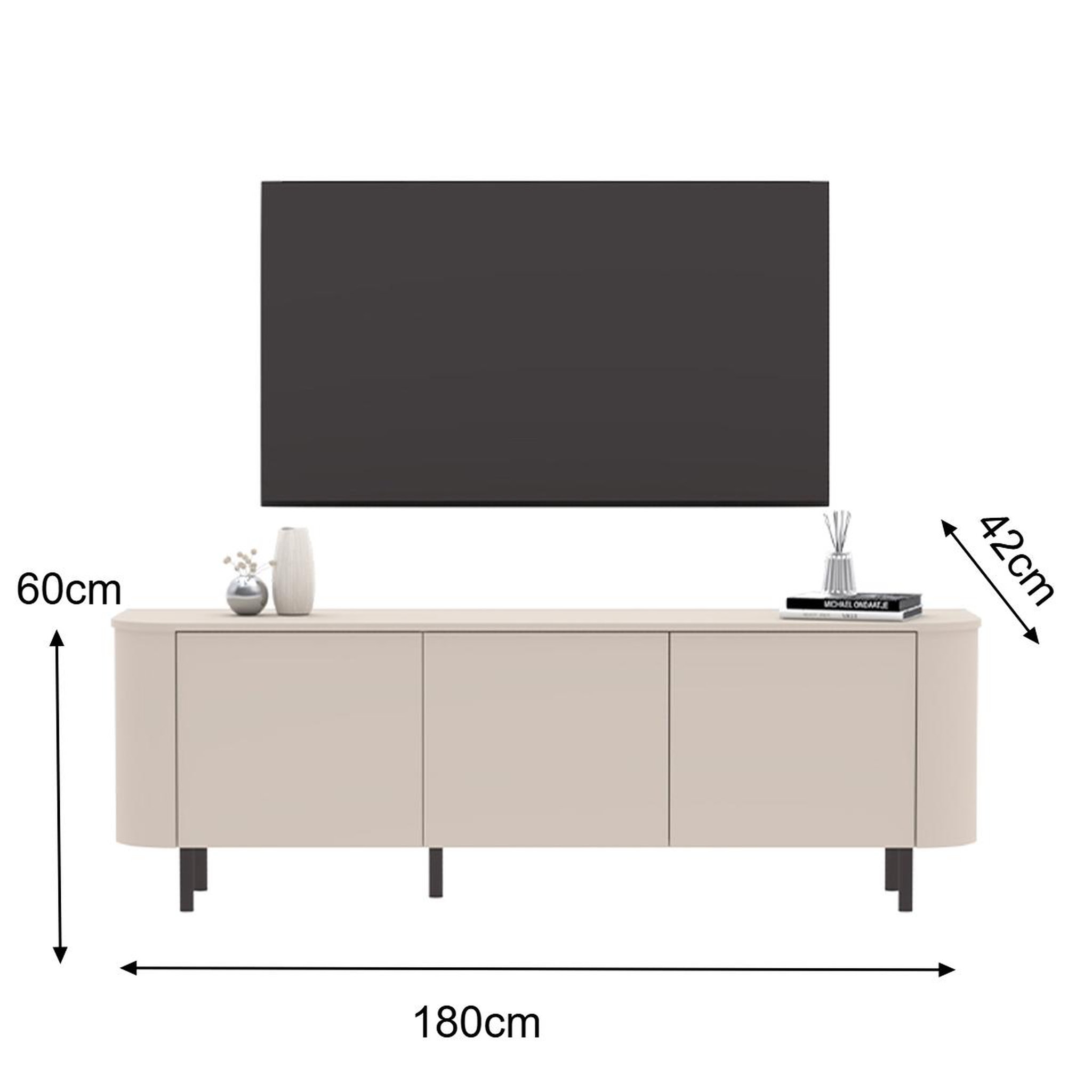 Voir la diapositive 6 : JLC KREATION Meuble tv moderne arrondi 3 portes 180cm beige olga
