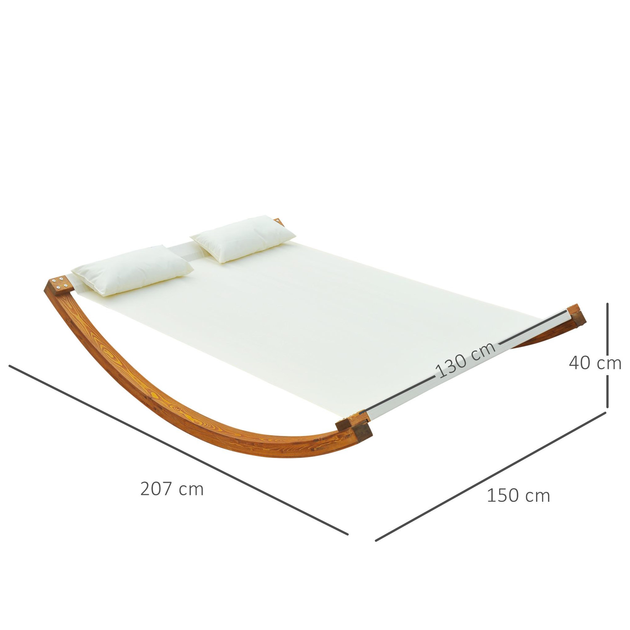 Voir la diapositive 3 : OUTSUNNY Bain de soleil transat design à bascule 2 places 2 coussins inclus bois mélèze pré-huilé coton blanc