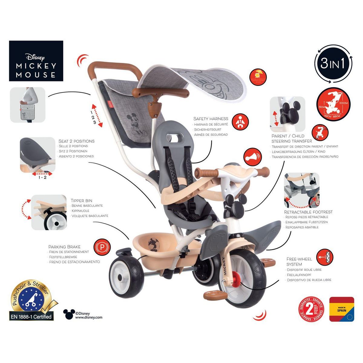 SMOBY Tricycle Baby balade plus Mickey 