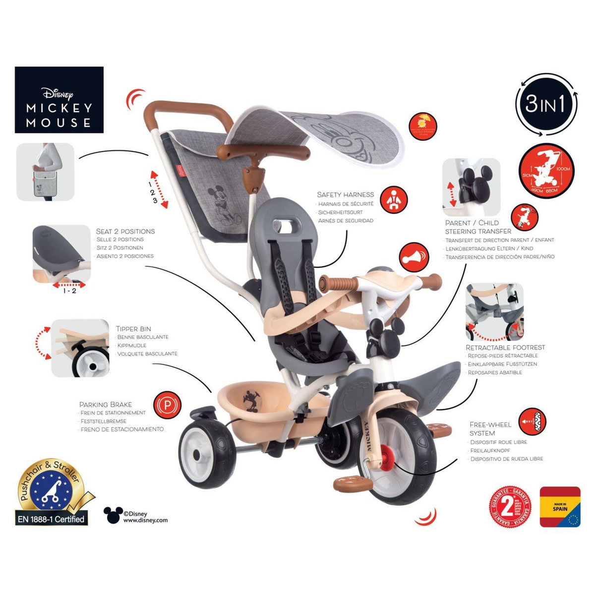 SMOBY Tricycle Baby balade plus Mickey 