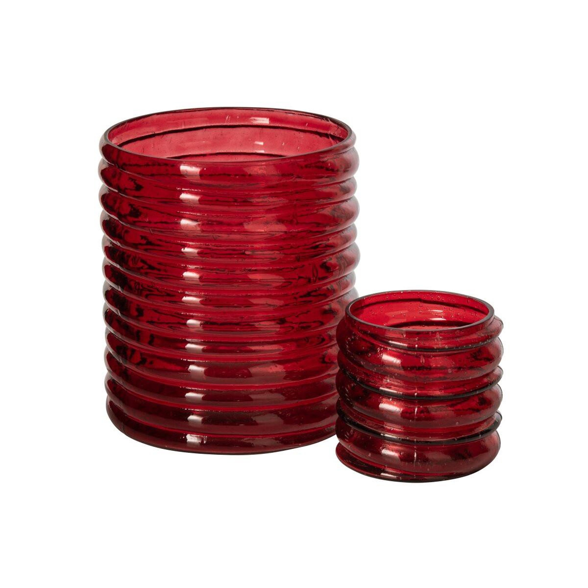 Voir la diapositive 3 : J-LINE Photophore Côtelé en Verre  Magnus  21cm Rouge