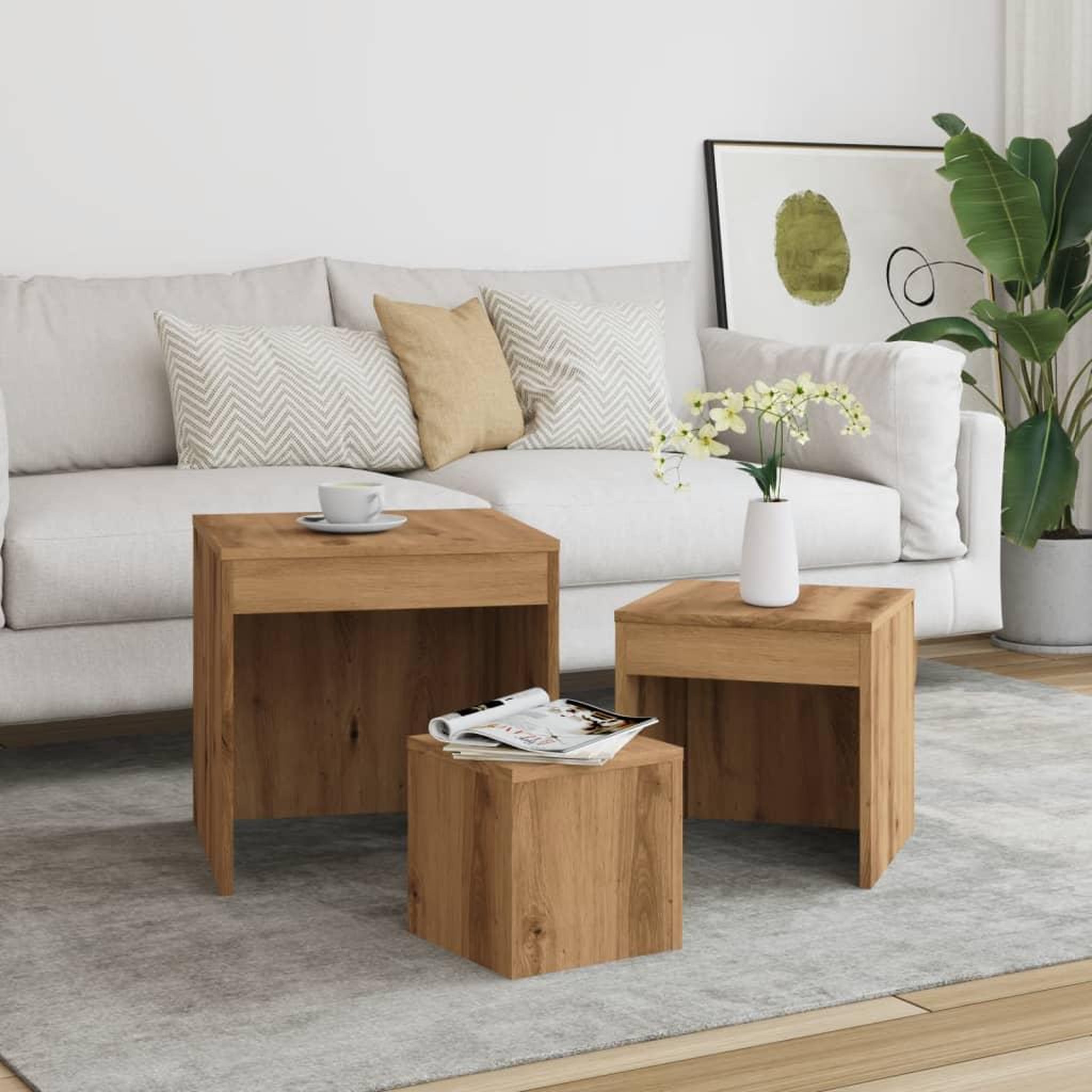 Voir la diapositive 3 : VIDAXL Tables gigognes 3 pcs chene artisanal bois d'ingenierie