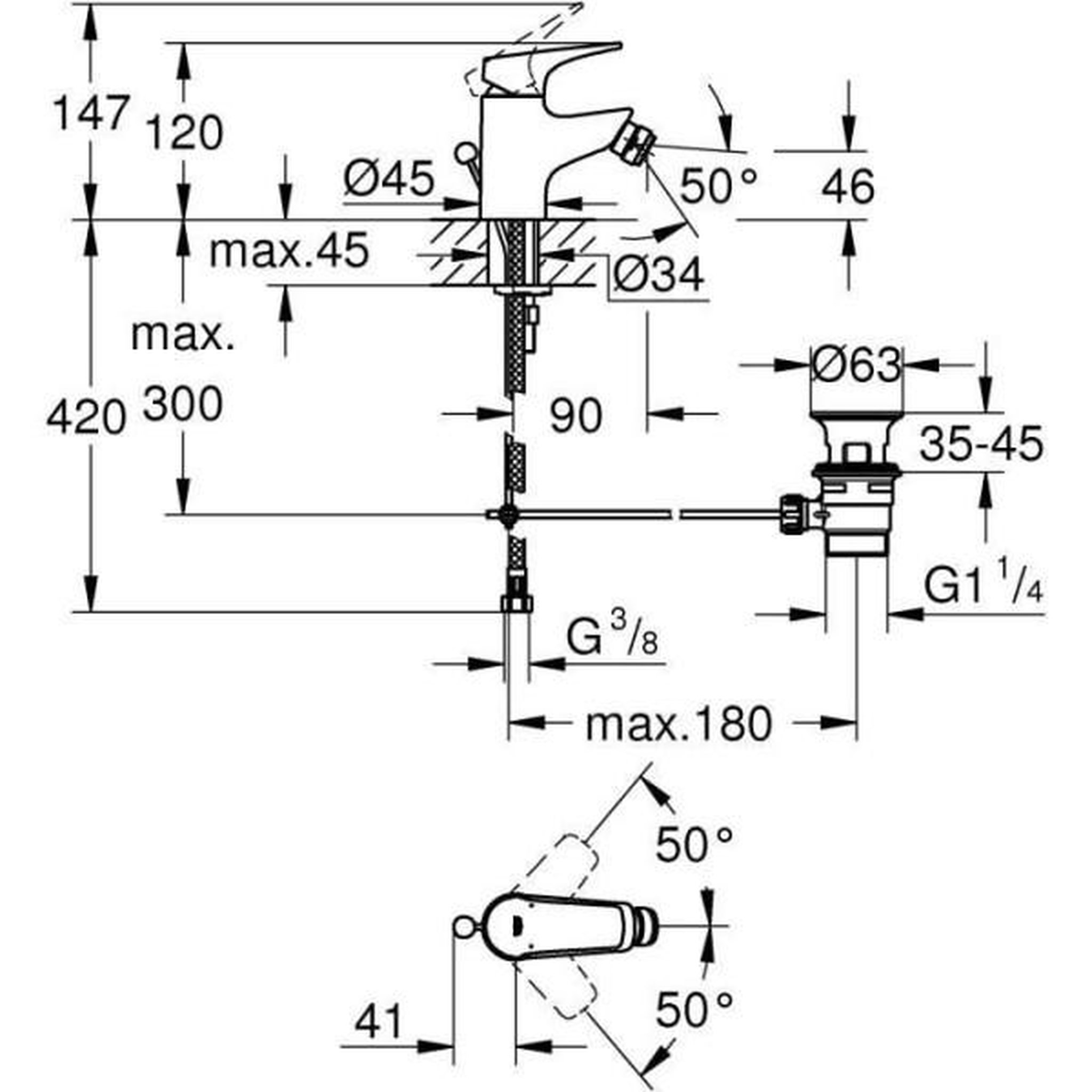 Voir la diapositive 5 : Grohe Mitigeur monocommande bidet - grohe - start flow - hauteur sous bec 46mm - economie d'eau - chromé