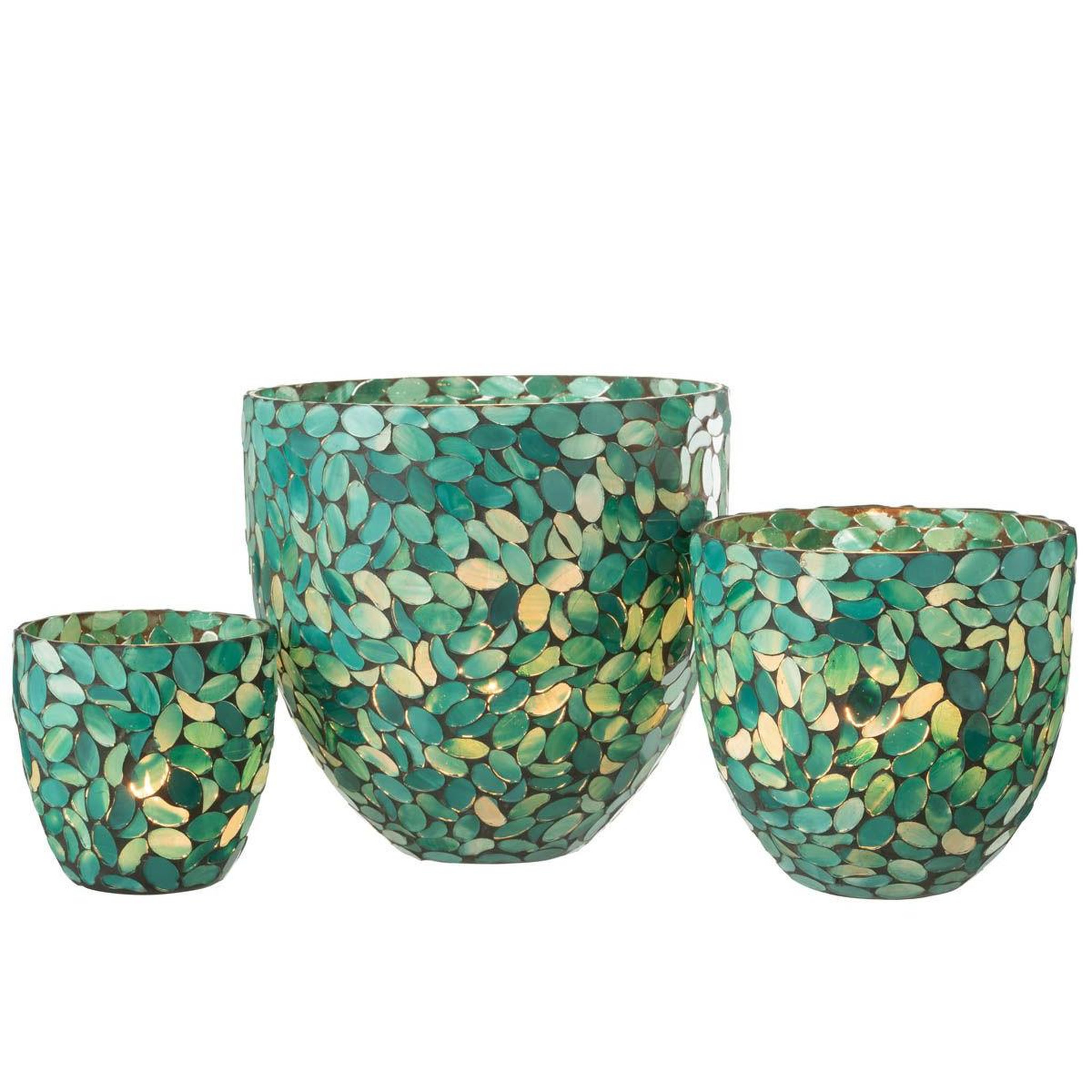 Voir la diapositive 5 : J-LINE Photophore mosaïque en verre  rico  20cm bleu azur