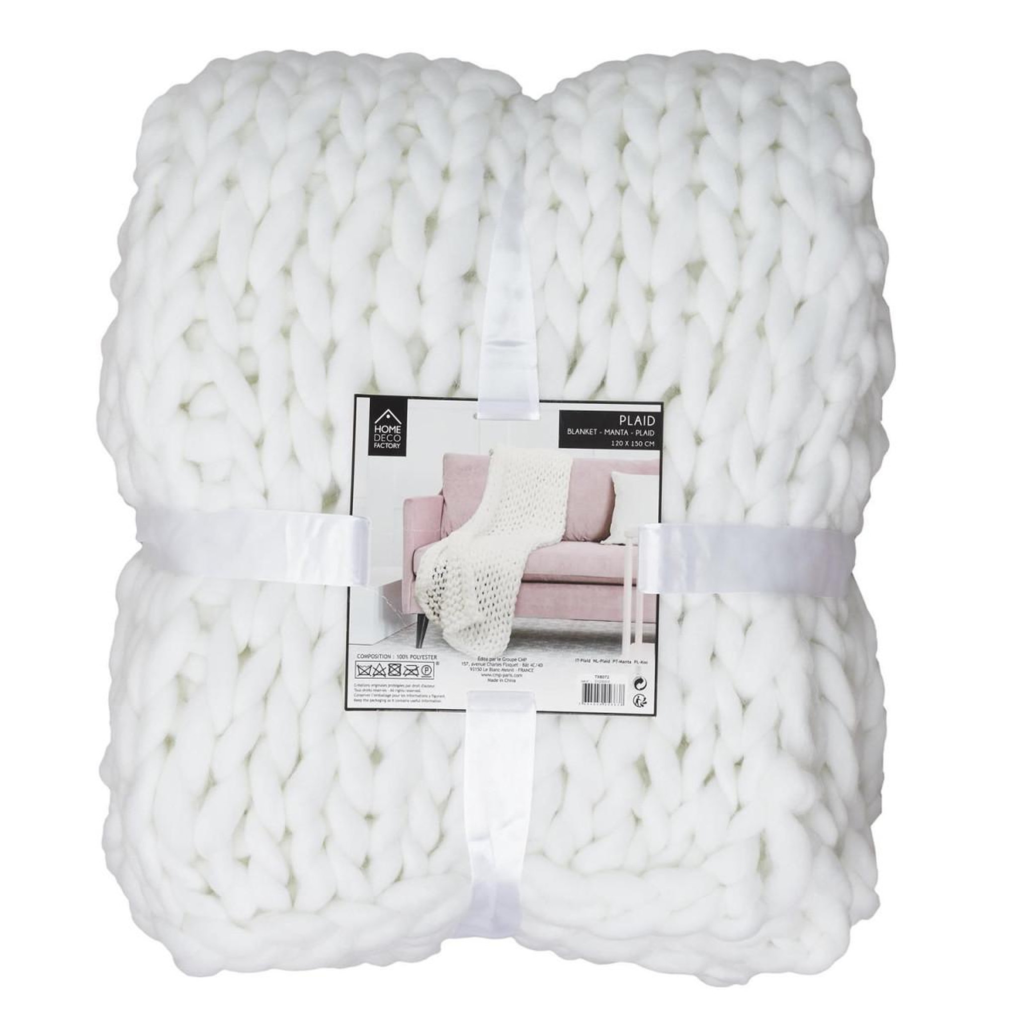 Voir la diapositive 5 : The Home Deco Factory Plaid déco maille  chunky  120x150cm écru