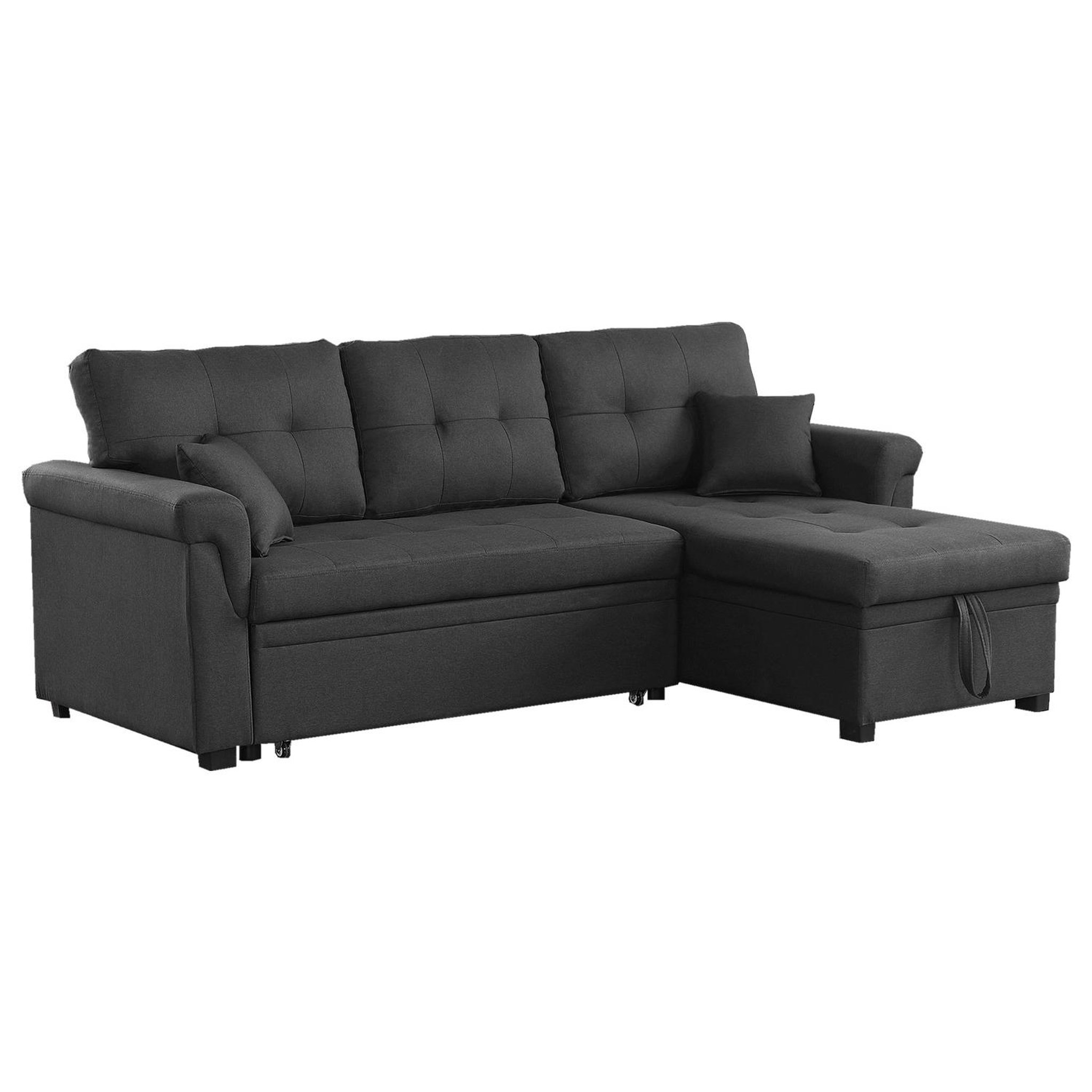 CONCEPT USINE Canapé d'angle droit convertible 4 places en tissu gris foncé TORONTO