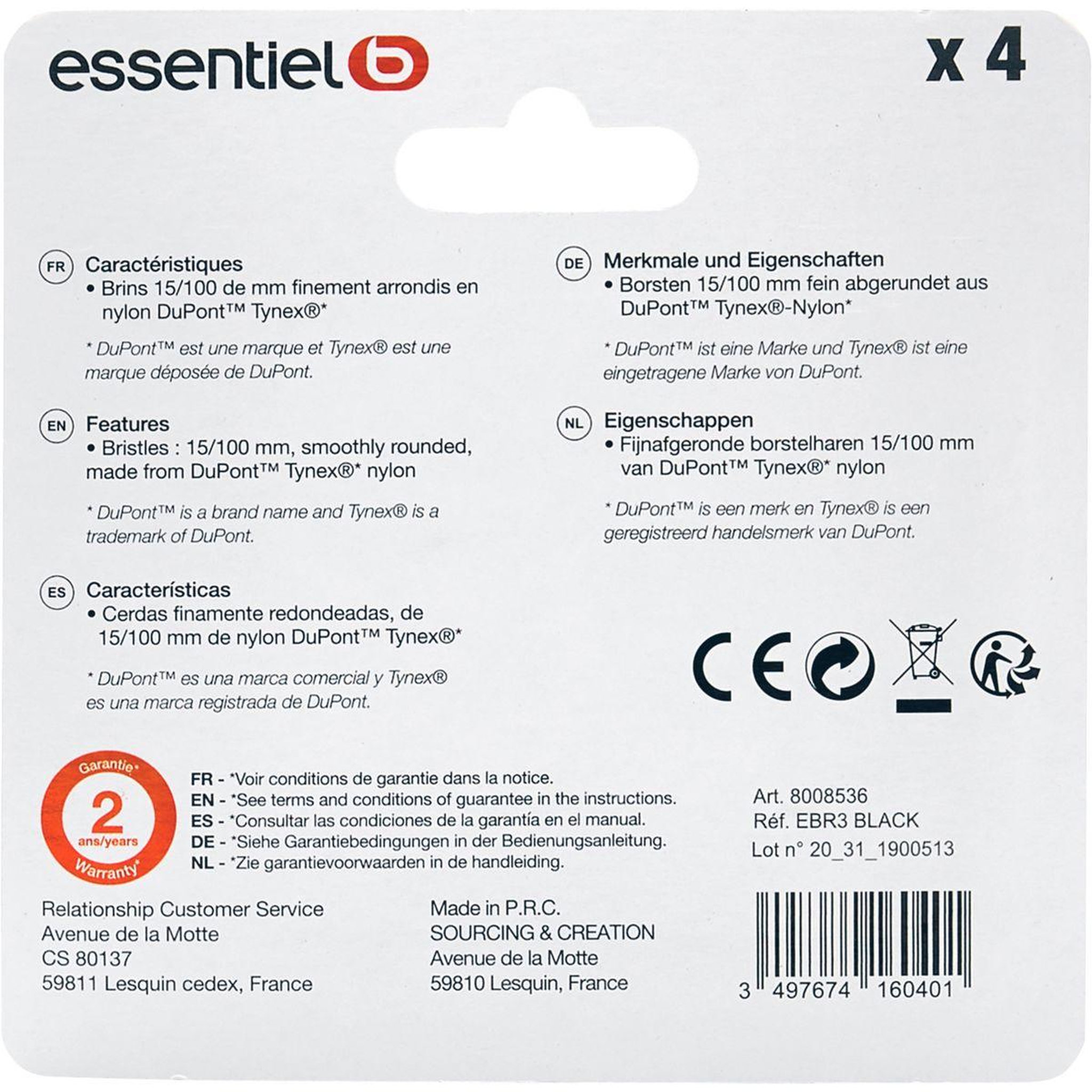 Voir la diapositive 3 : ESSENTIEL B Brossette dentaire pack 4 brossettes noir pour Pulselux