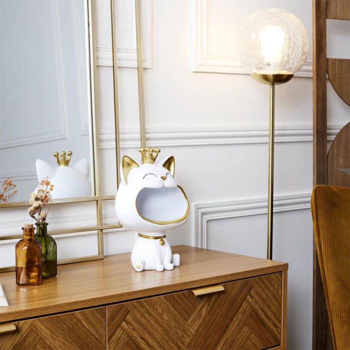 Paris Prix Vide-Poche Statue  Chat  25cm Blanc