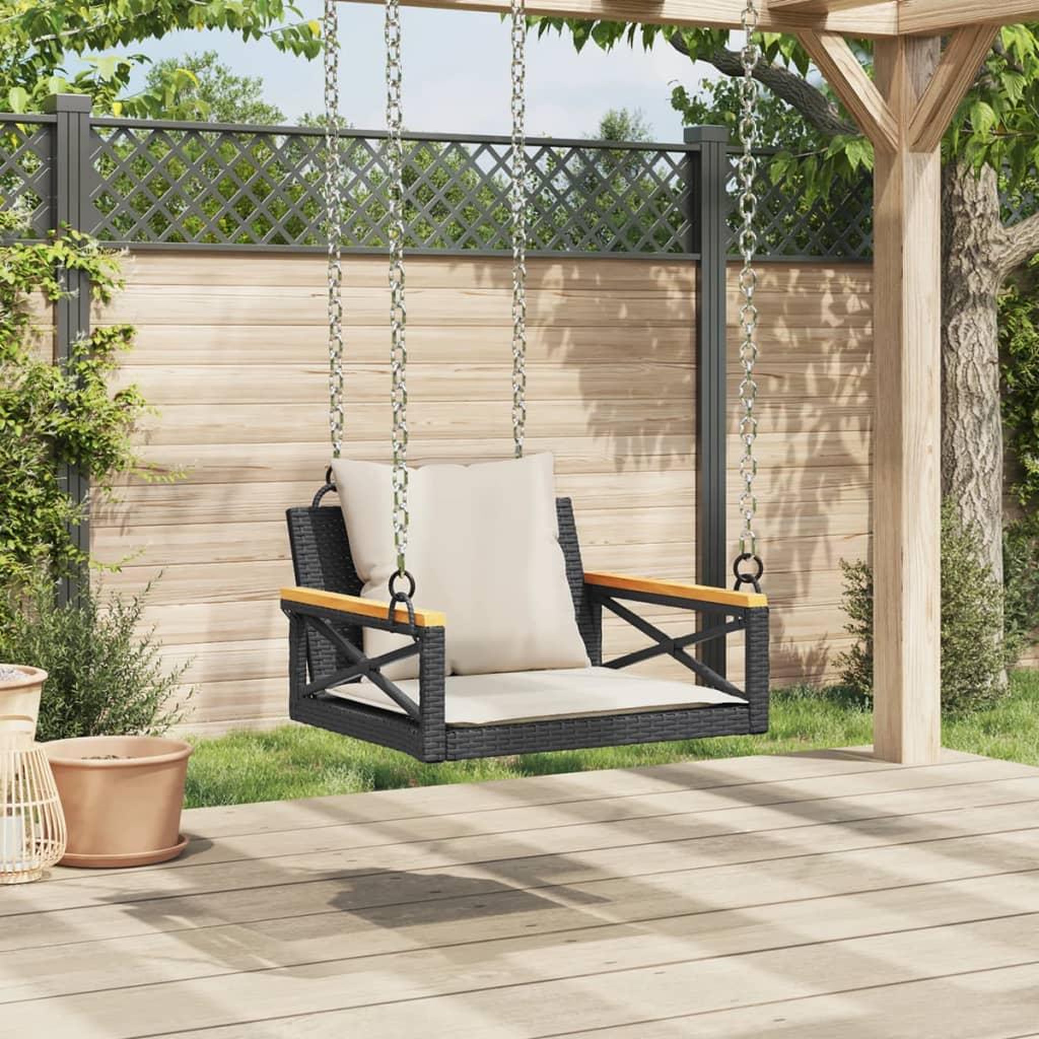 Voir la diapositive 3 : VIDAXL Balancelle avec coussins noir 63x62x40 cm resine tressee