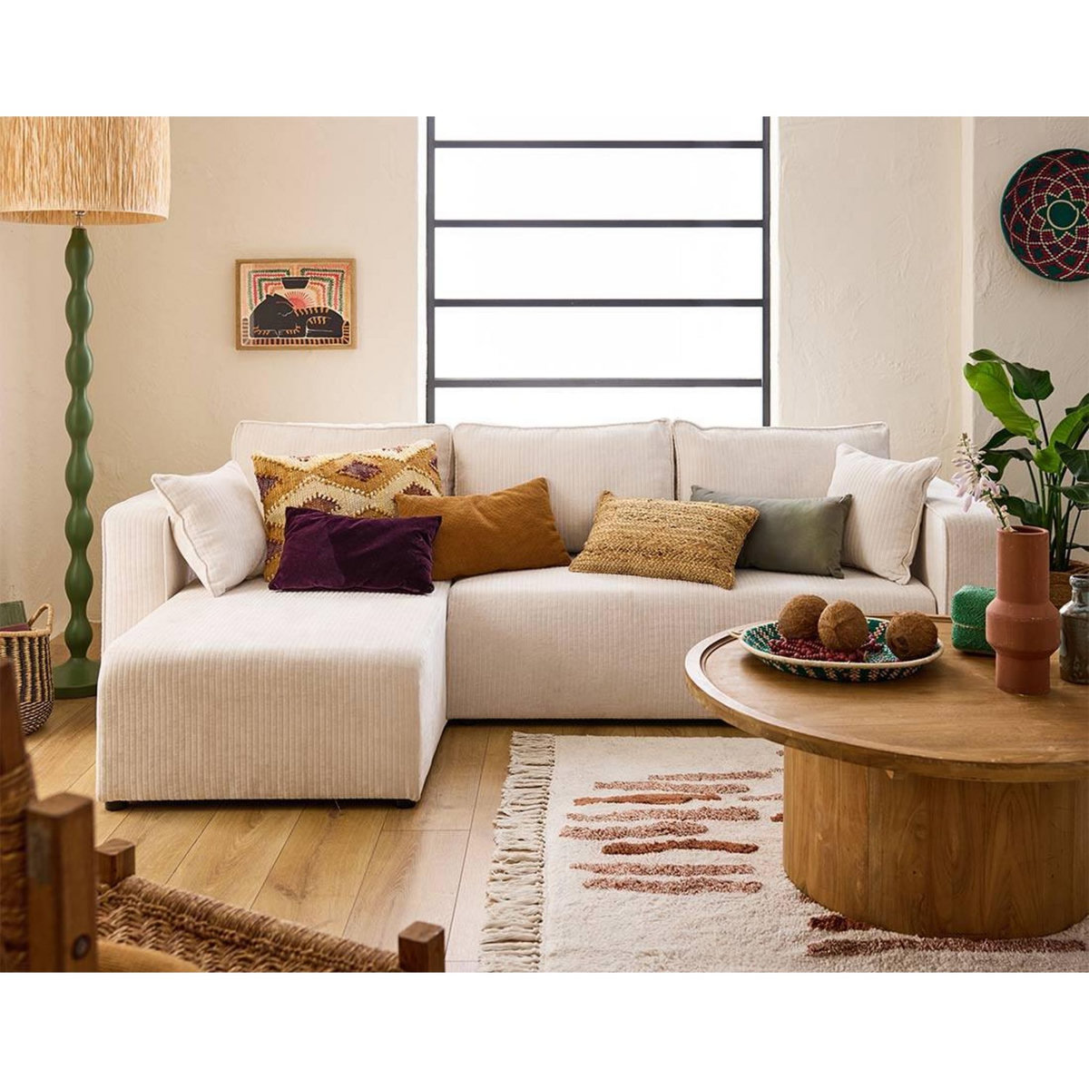 BEST MOBILIER Topaze - canapé d'angle réversible - 4 places - convertible avec coffre - en velours côtelé plat