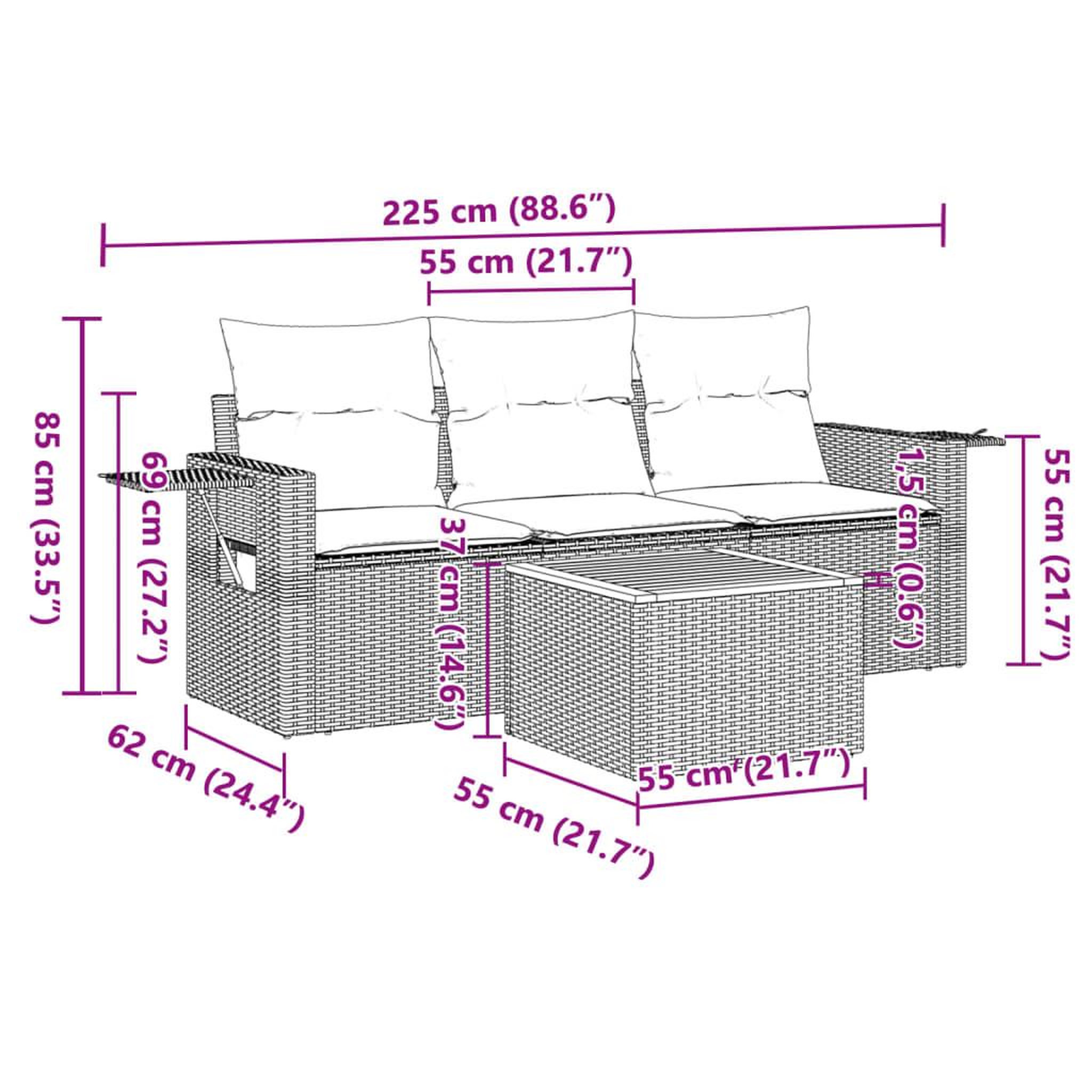 Voir la diapositive 6 : VIDAXL Salon de jardin 4 pcs avec coussins noir resine tressee