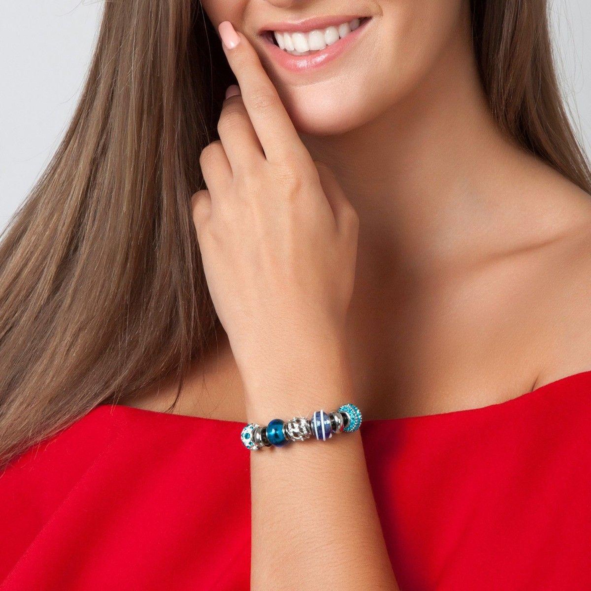 Voir la diapositive 3 : SC CRYSTAL Bracelet de charms perles bleues et acier SC Crystal