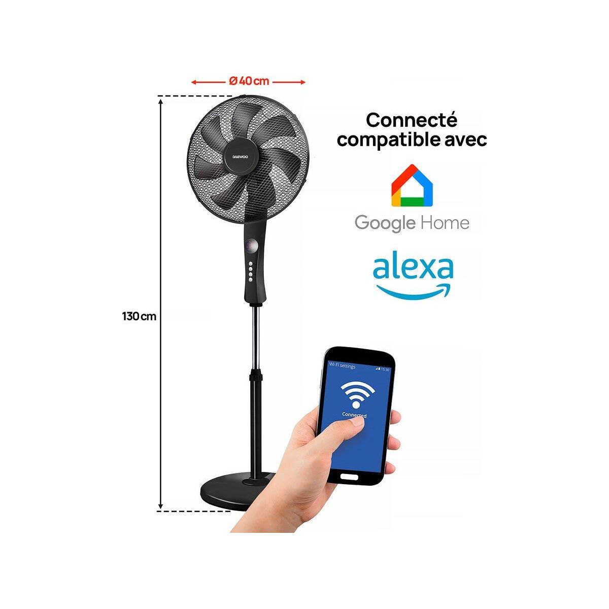 Habitat et Jardin Ventilateur connecté sur pieds - 55W - 3 vitesses avec télécommande - Noir