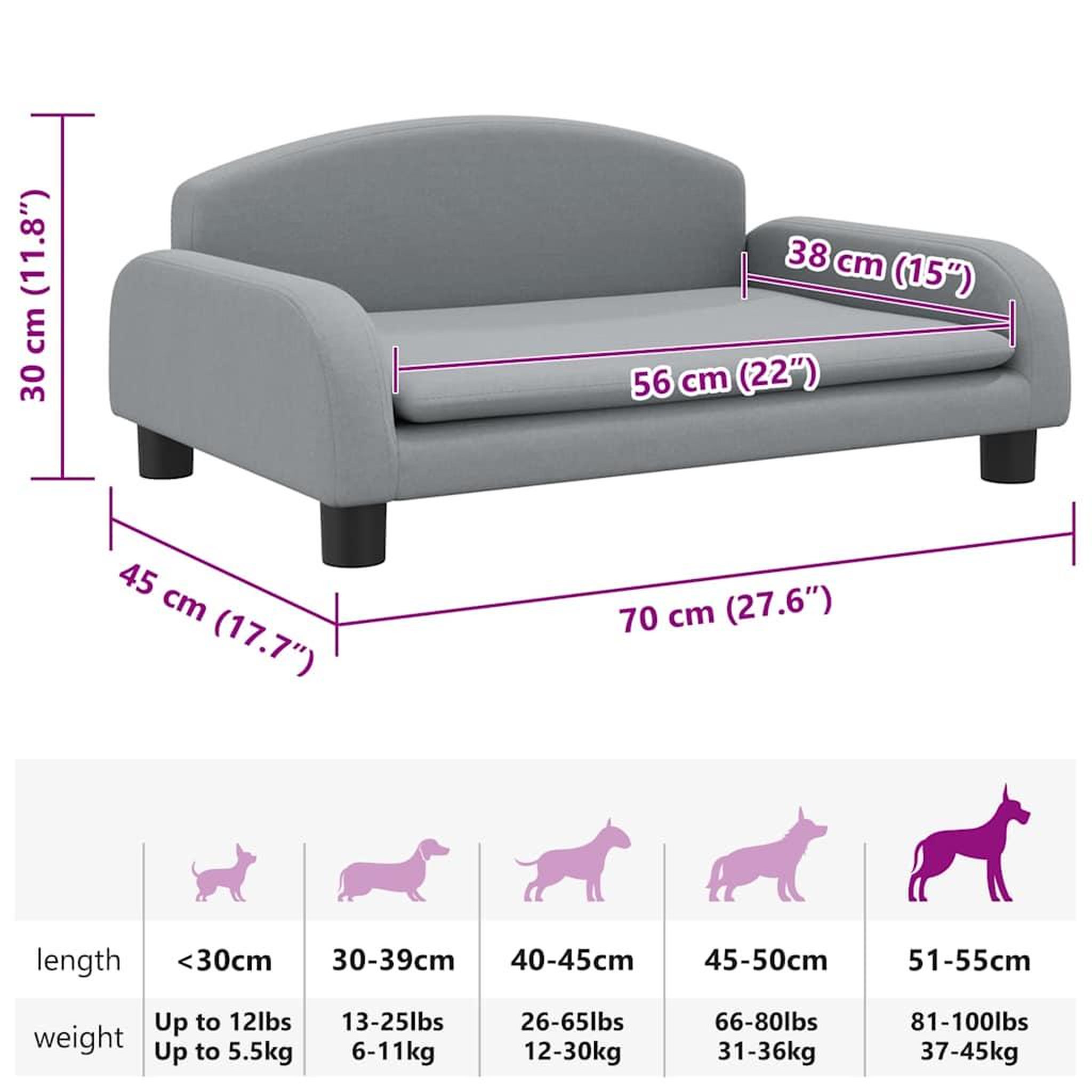 Voir la diapositive 6 : VIDAXL Lit pour chien gris clair 70x45x30 cm tissu