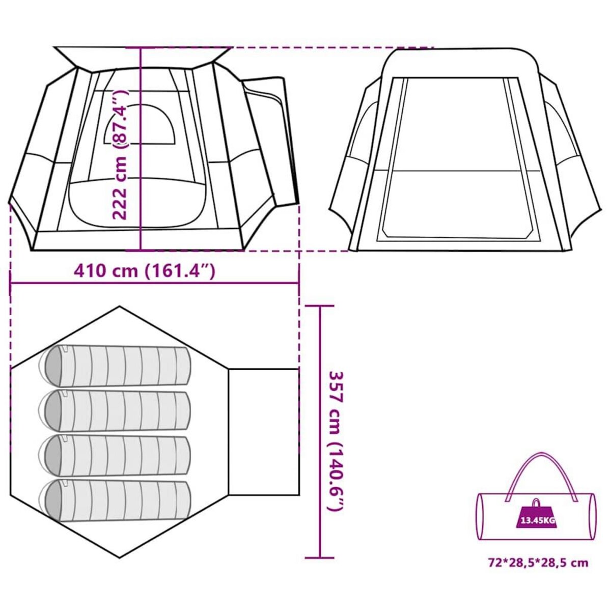 VIDAXL Tente de voiture 4 personnes bleu impermeable