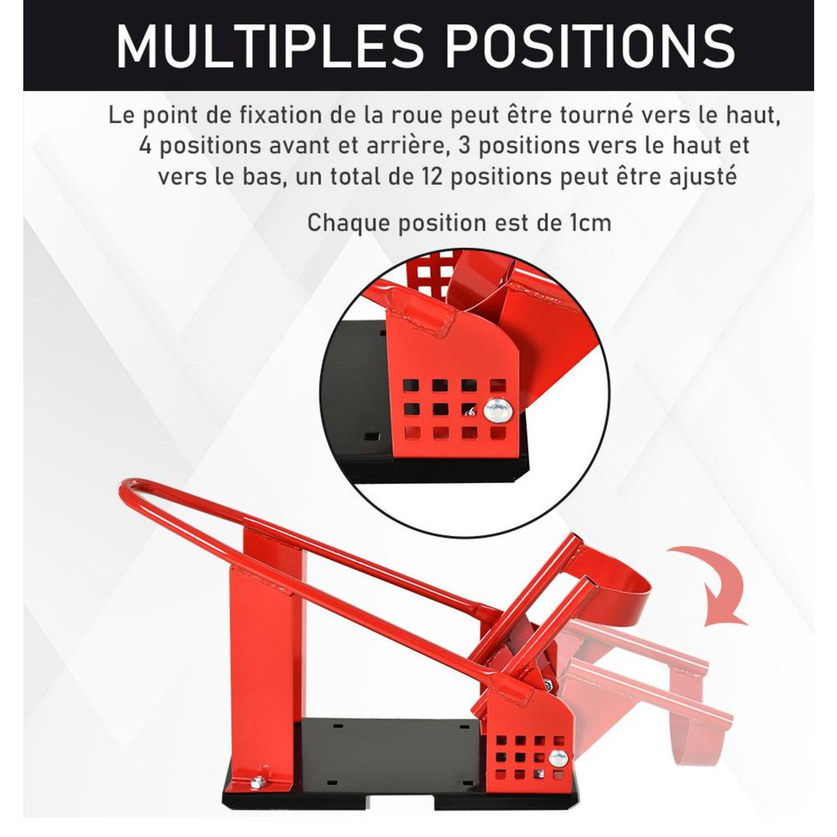 HOMCOM Rail de support universel pour moto - support béquille moto - bloque roue 8-15,5 cm - métal thermolaqué rouge noir