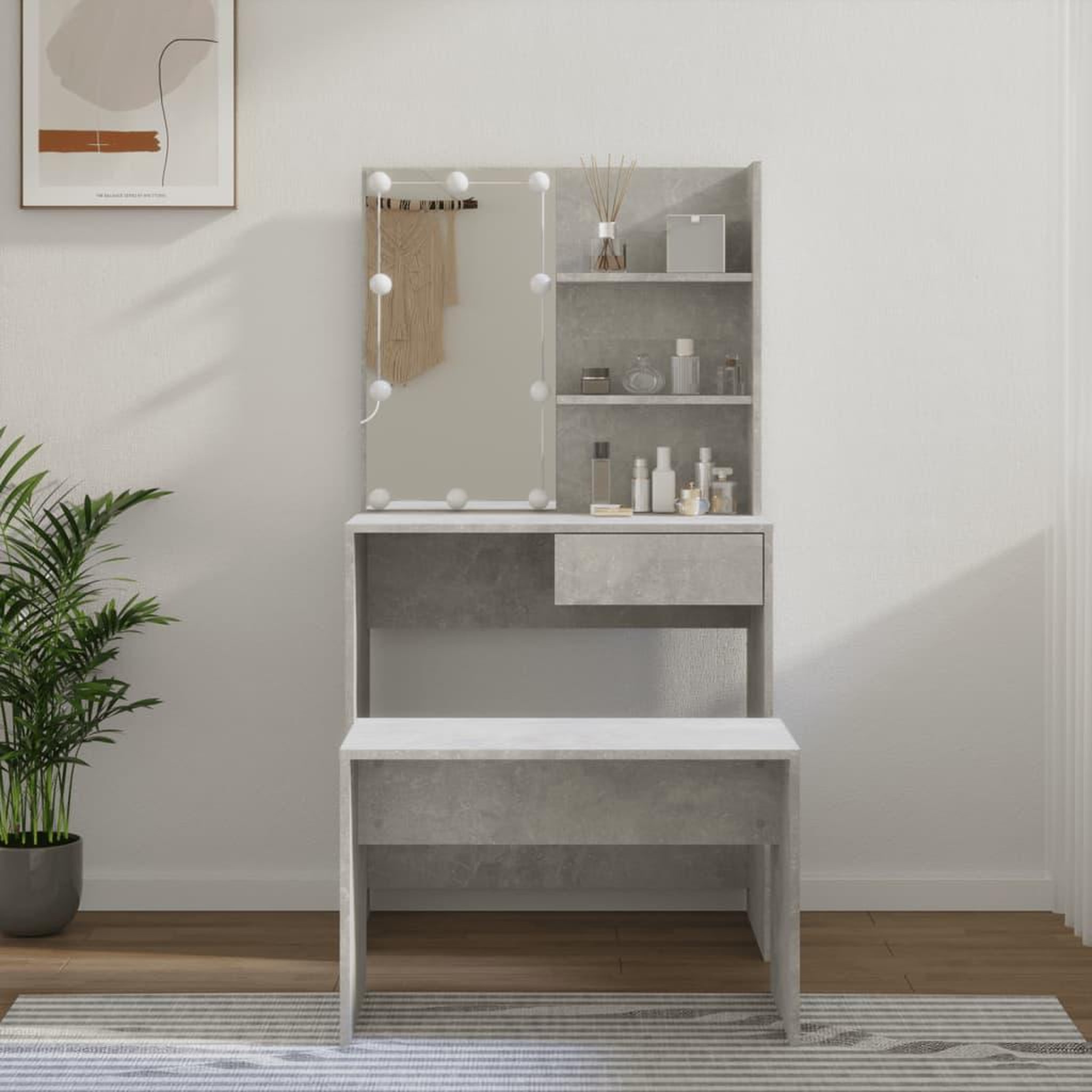 VIDAXL Ensemble de coiffeuse avec LED Blanc brillant Bois d'ingenierie