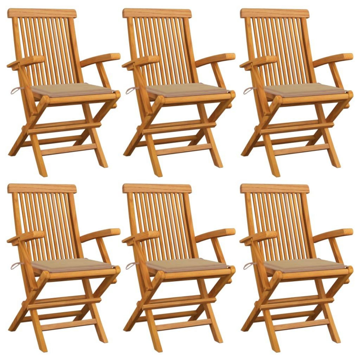 VIDAXL Chaises de jardin avec coussins beige 6 pcs Bois de teck massif