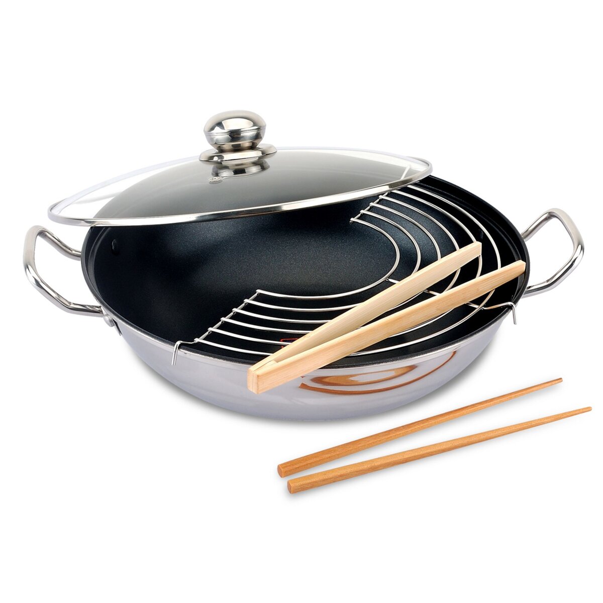 Wok 32cm Inox Induction (Couvercle+grille)