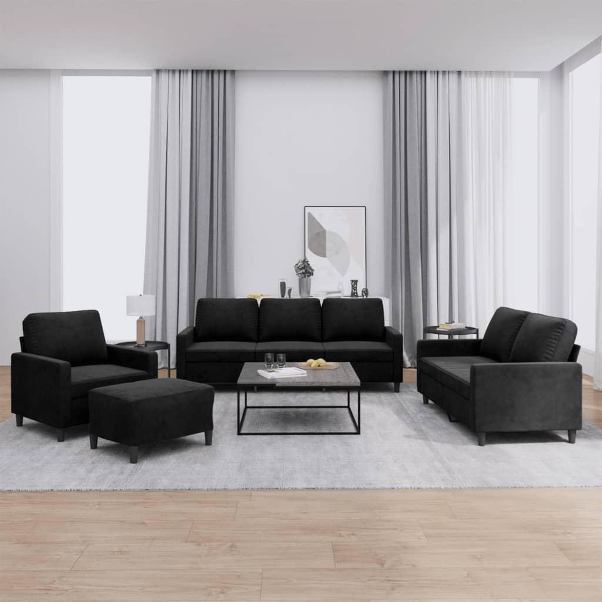 VIDAXL Ensemble de canapes 4 pcs avec coussins Noir Velours