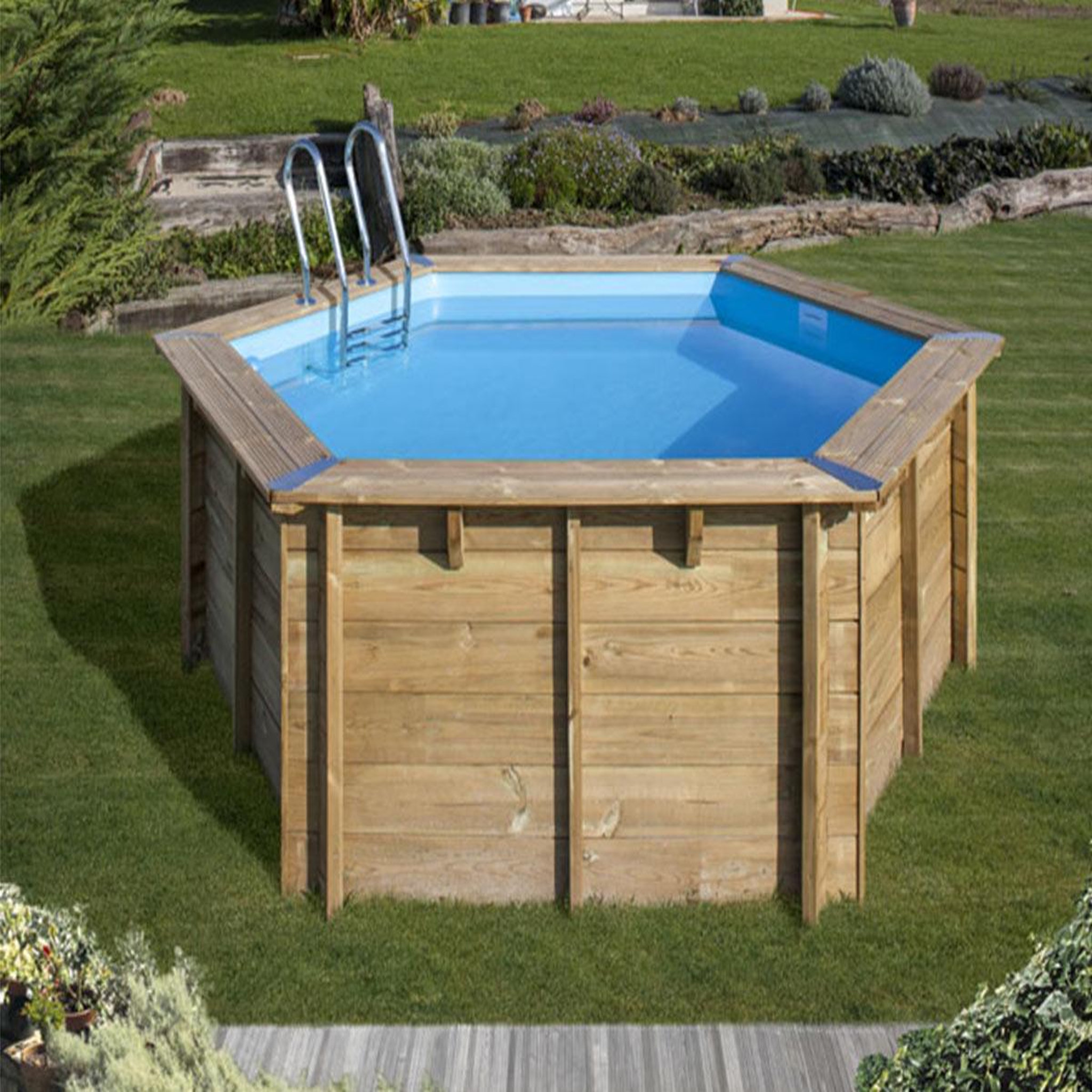 Voir la diapositive 3 : GRE Piscine bois Vanille 2 Ø 4,00 x 1,19 m - Gré