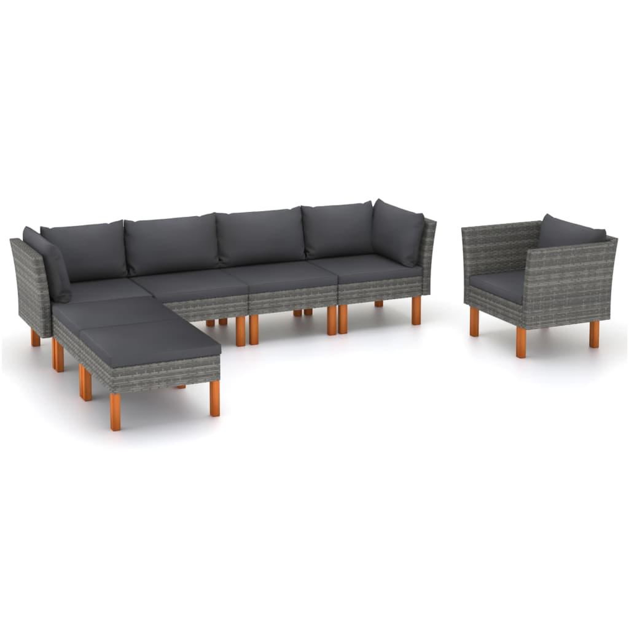 Voir la diapositive 1 : VIDAXL Salon de jardin 7 pcs Resine tressee et bois d'eucalyptus Gris