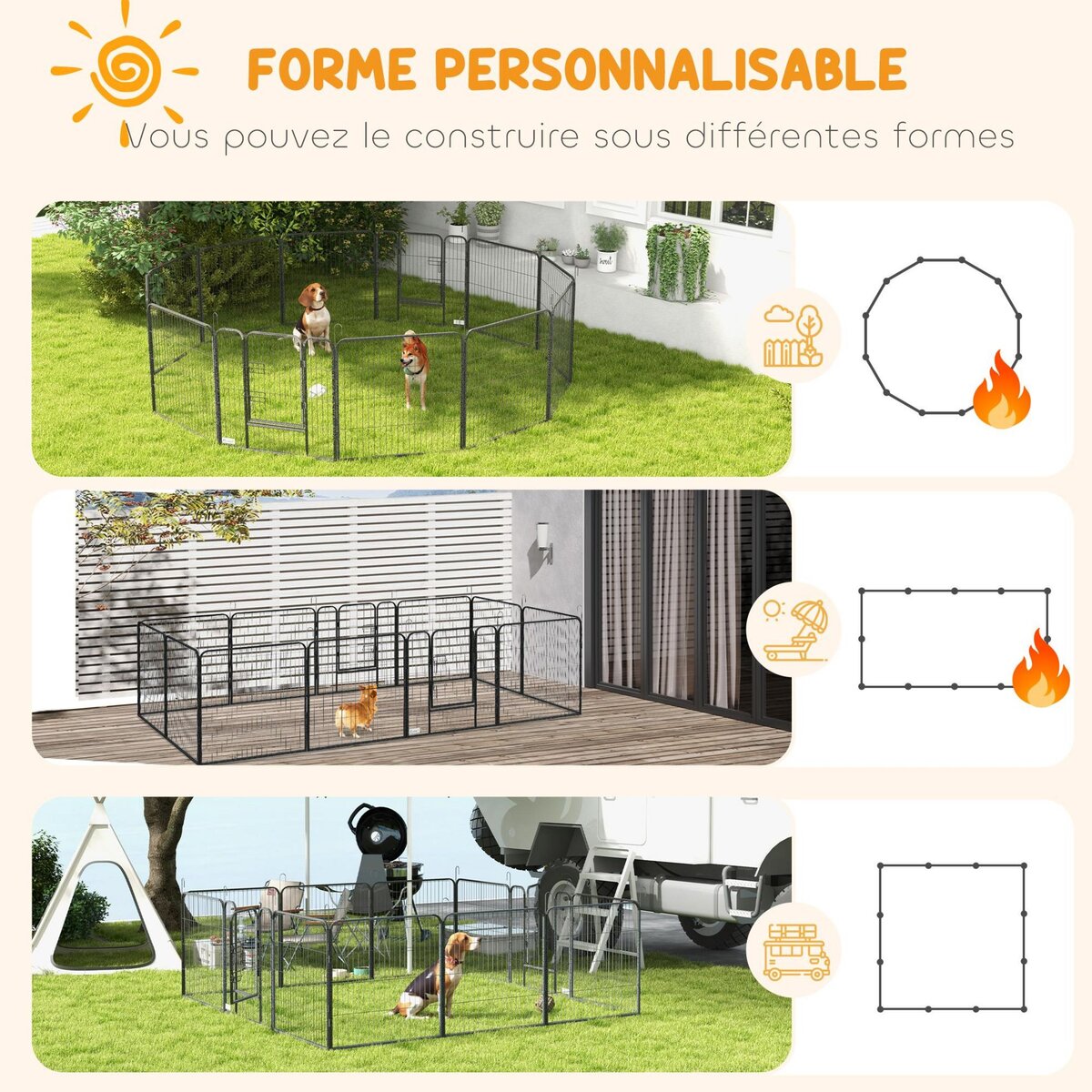 PAWHUT Luxe parc enclos modulable verrouillable dim. carrées totales 240 x 240 cm acier époxy