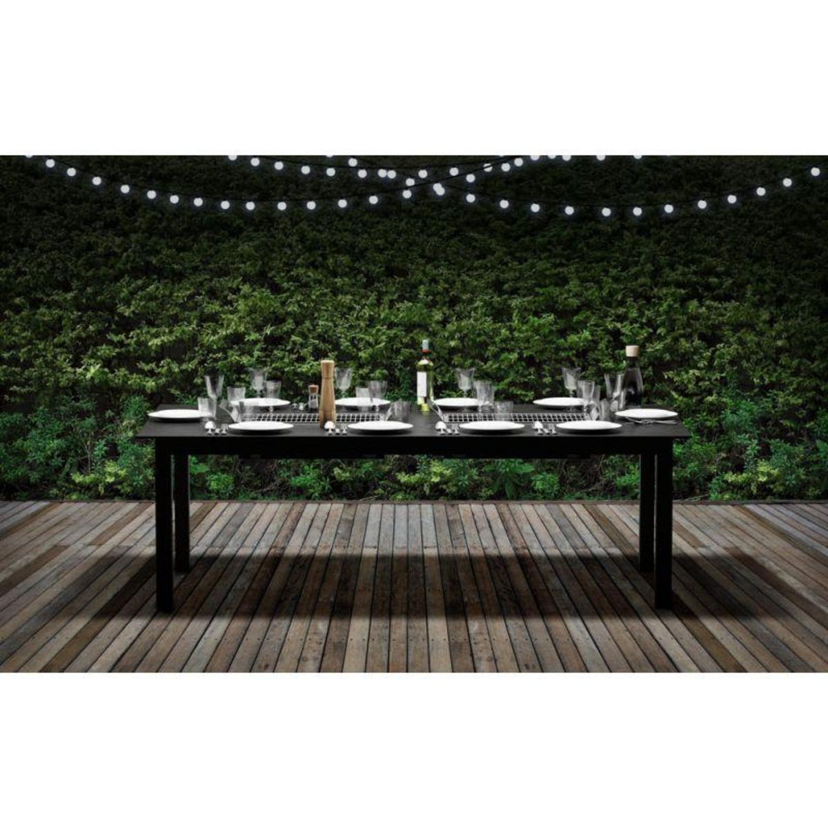 PLAY4FUN Table de jardin 8-10 personnes 220 X 120 X 75 cm - Noir effet marbré