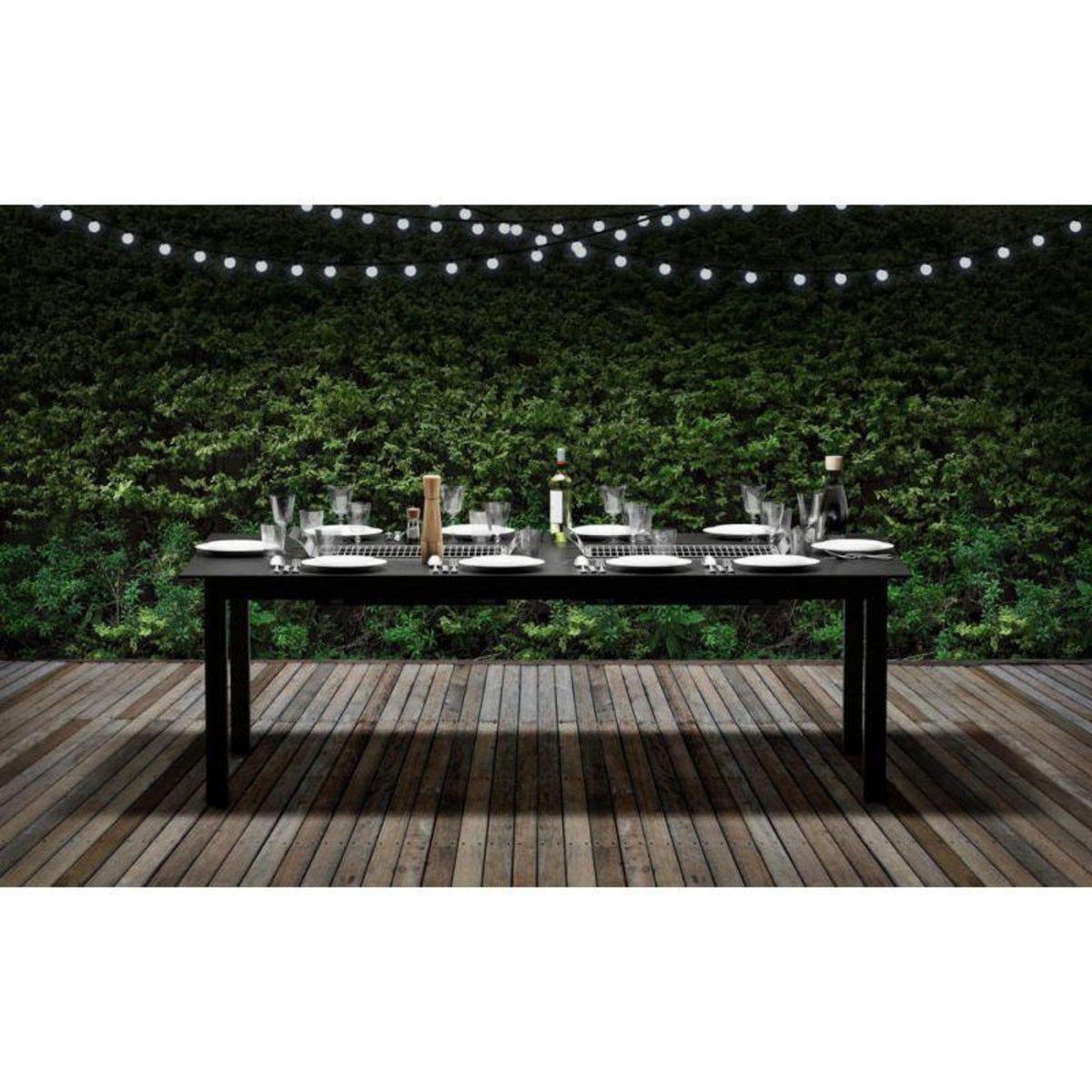 PLAY4FUN Table de jardin 8-10 personnes 220 X 120 X 75 cm - Noir effet marbré