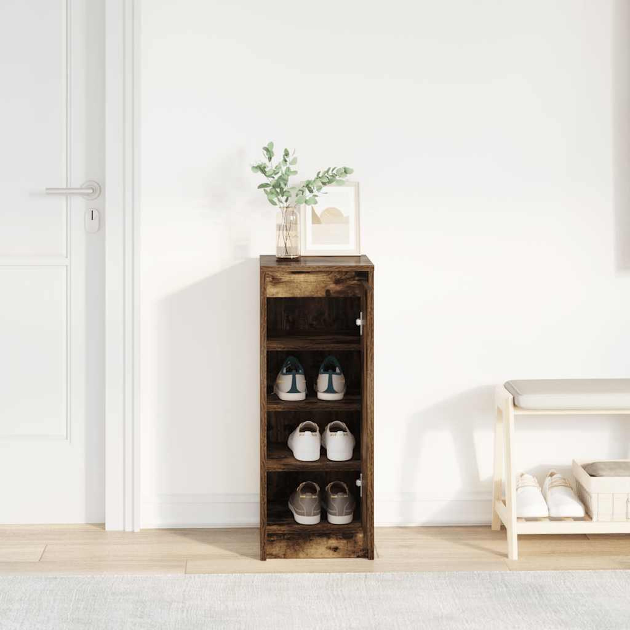 Voir la diapositive 3 : VIDAXL Armoire a chaussures chene fume 29,5x34x76 cm bois d'ingenierie