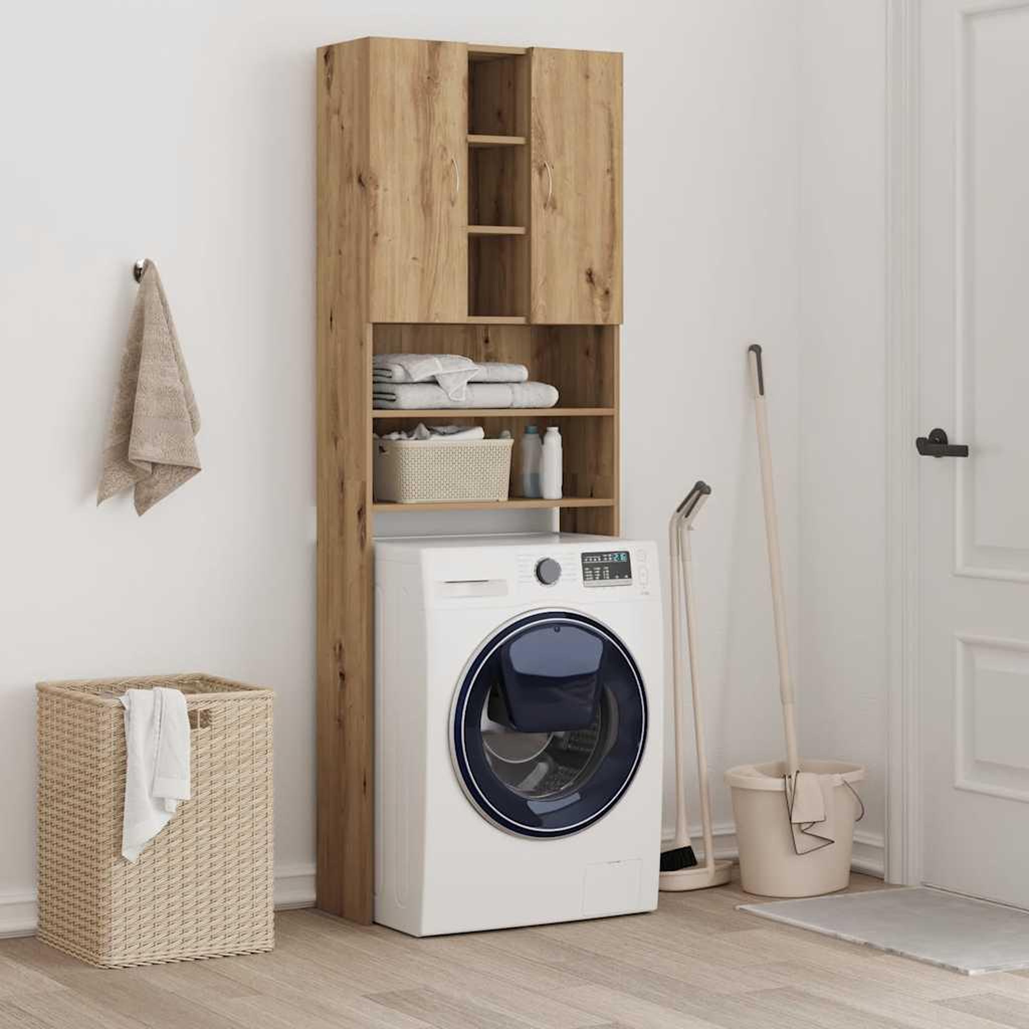 Voir la diapositive 4 : VIDAXL Meuble pour machine a laver chene artisanal 64x25,5x190 cm